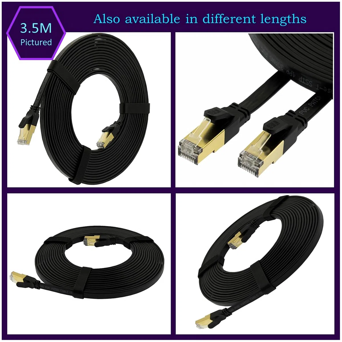 Ultra Flessibile Cavo Ethernet CAT 8 3.5M RJ45 Piatto CAT8 Cavi 3.5 M Compatibile con PC Laptop Smart TV Router Modem Switch Hub PS4/PS5/IPTV Box 3.5 Metri