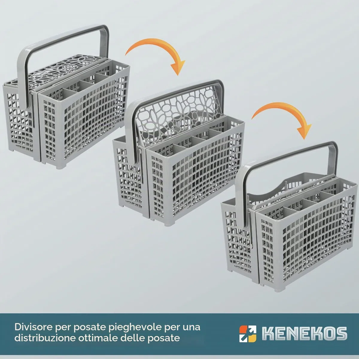 Kenekos - Cestino portaposate 2 in 1 universale divisibile, adatto a molte lavastoviglie e lavastoviglie compatibili con Bosch Siemens Miele AEG Neff - 23,0 cm x (8,5 cm + 4,5 cm) x 13,5 cm
