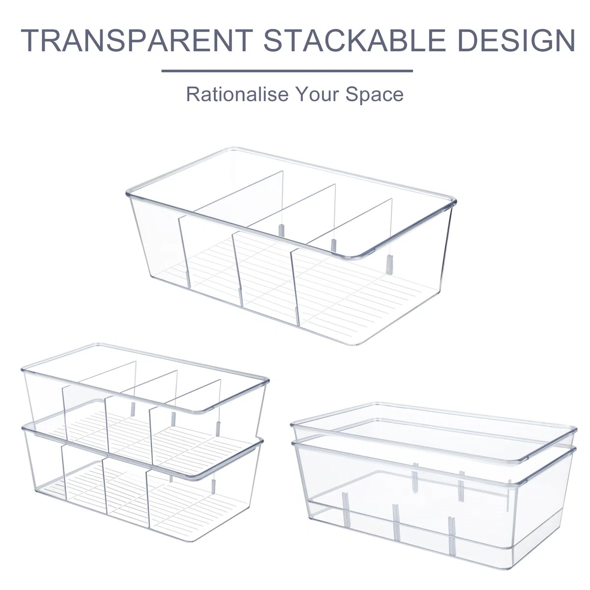 Set di 2 Organizer Frigorifero Cucina Organiser Frigo Contenitori Trasparenti Organizer con 4 scomparti,senza BPA,adatto per conservare bustine di tè,snack e spezie(Trasparente)