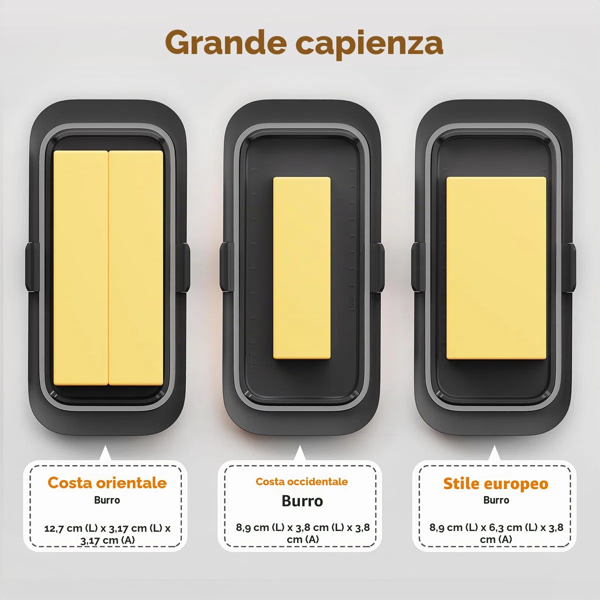 Pisol Burriera, per 250 g di burro, Grande Portaburro con Coperchio per Piano di Lavoro e Frigorifero, Ripiano Porta del Frigorifero, Portaburro Ermetico per Burro Europeo/Kerrygold/Burro Francese