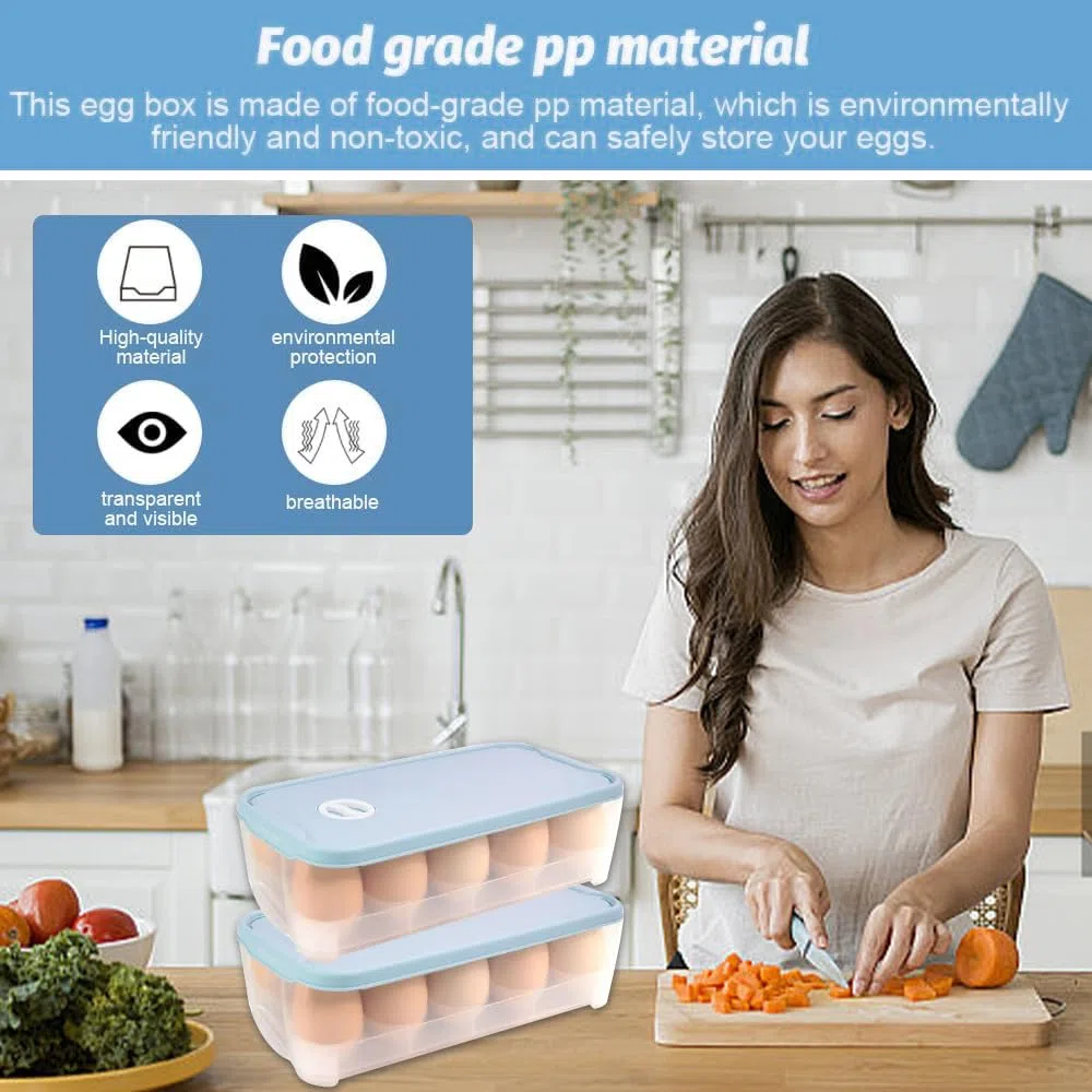 Set di 2 Portauova Plastica a 10 Scomparti Contenitore Plastica Uova per Frigorifero Scatole Porta Uova con Coperchio, con Numeri di Promemoria della Data, 24.5 * 12 * 7cm, Azzurro