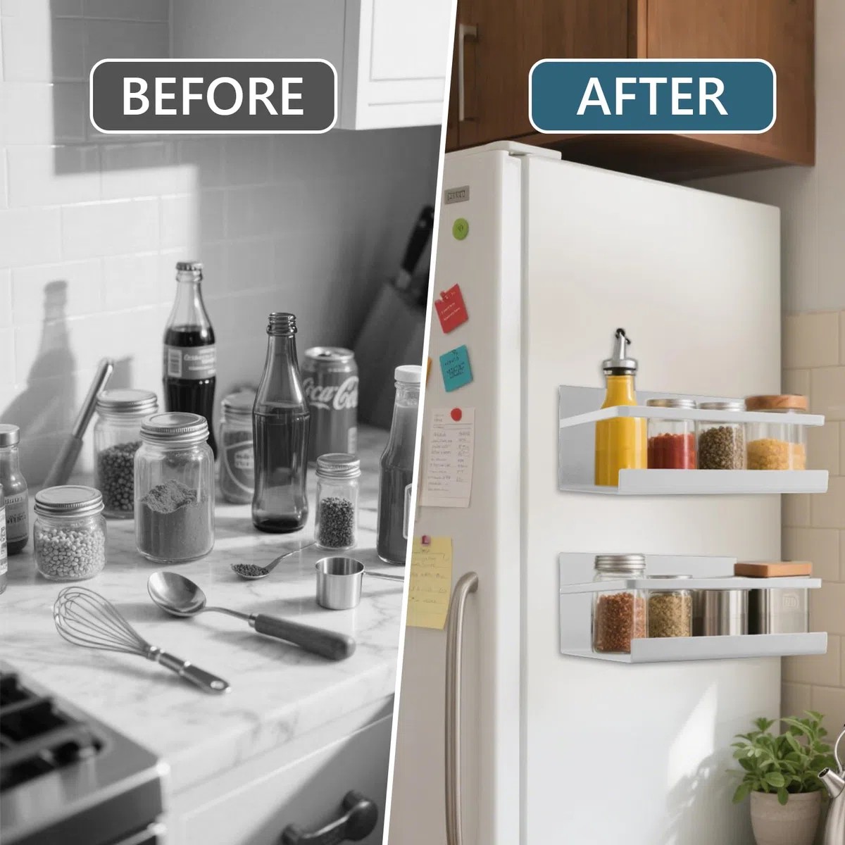 Mensola Magnetica Frigo, 2 Pezzi Portaspezie Magnetico per Frigorifero e Lavatrice, Organizzatore per Cucina, Risparmio Spazio (Bianco)
