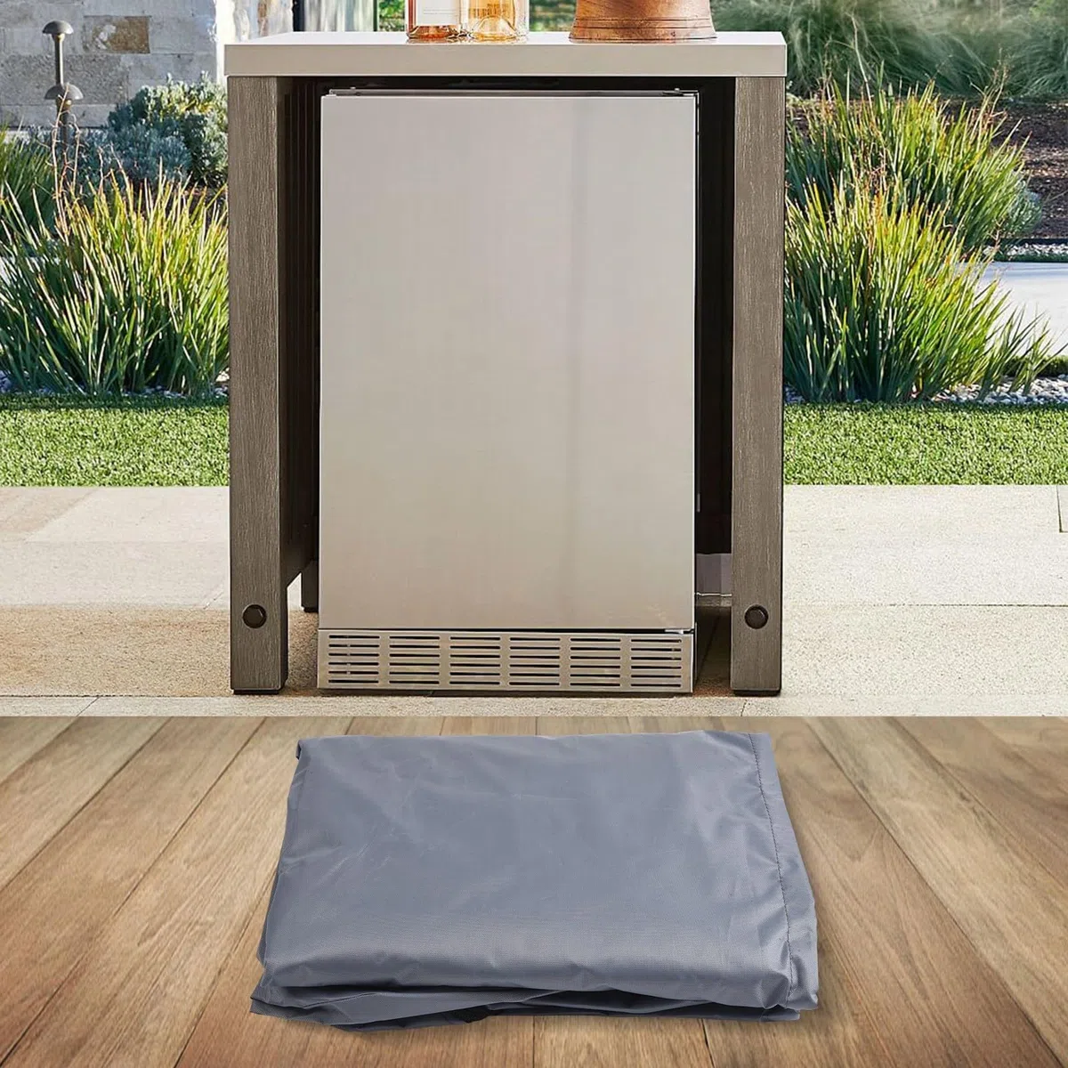 Copertura per Congelatore a Pozzetto da Esterno Impermeabile con Doppia Apertura Design Superiore con Prese d'Aria e Tasca Portaoggetti per 7,0 Piedi Cubi (grigio 55,88 x 63,5 x 85,09 cm)