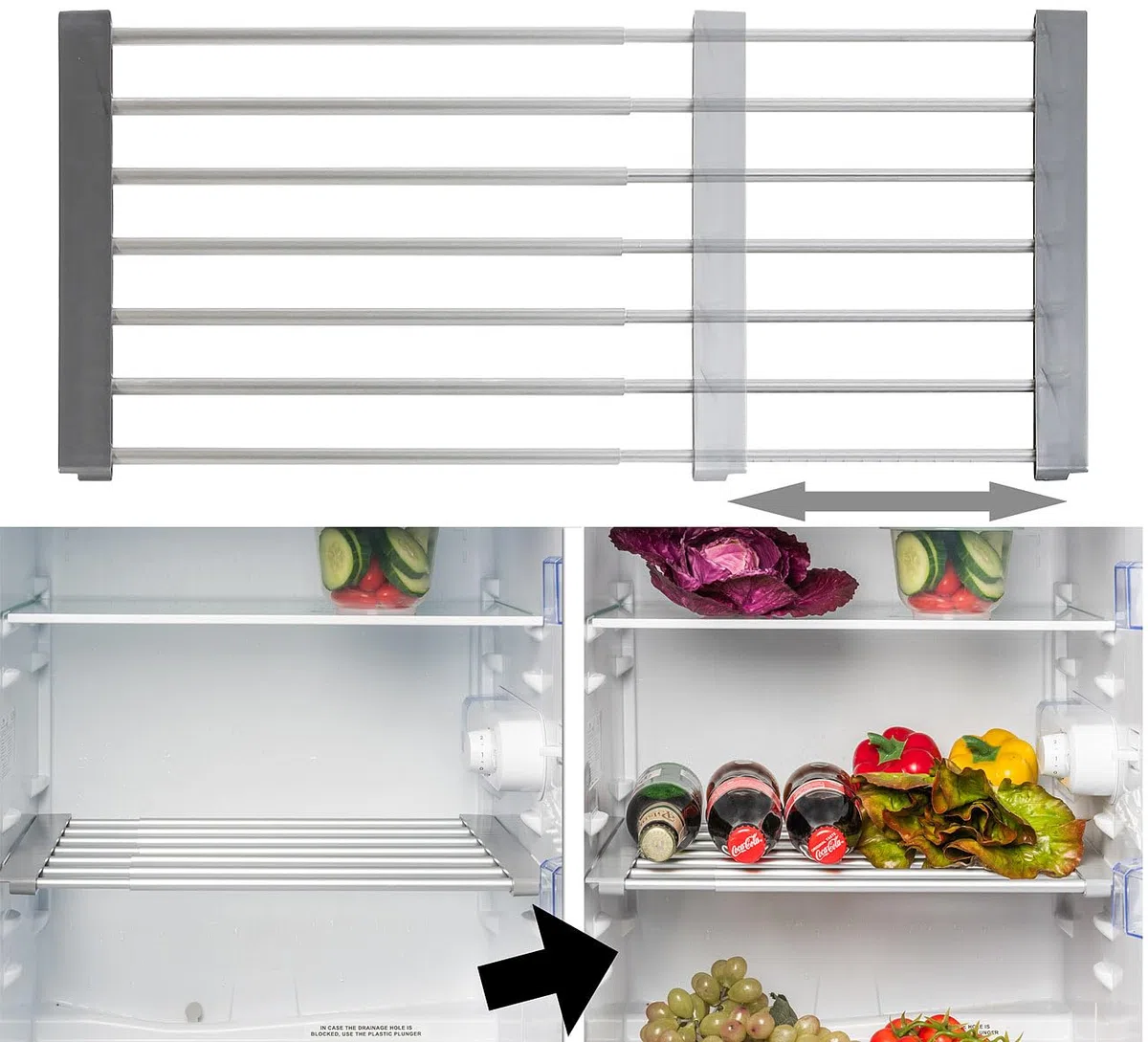 Rosenstein & Söhne pavimento del frigorifero: Piano universale, per frigorifero e scaffali, estensibile da 35 a 60 cm (ripiano telescopico, ripiano estraibile per, scaffale)