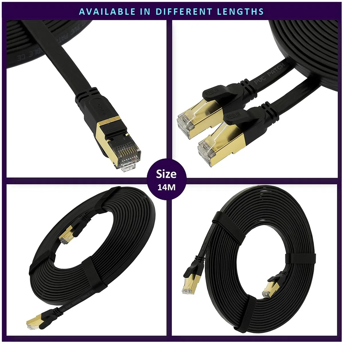 Ultra-Flessibile Cavo Ethernet Piatto CAT8 da 14M di Lunghezza - Cavo Internet LAN ad Alta Velocità 40-Gbps [ 14 Metri ]