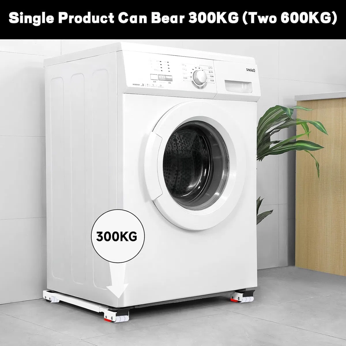 2 Pezzi Base lavabiancheria Regolabile con Freno, Rullo per Mobili per Carichi Pesanti per lavatrice, Asciugatrice, Frigorifero, lunghezza(45-72 cm), Capacità di Carico 300 kg,18 Ruote(Bianco)
