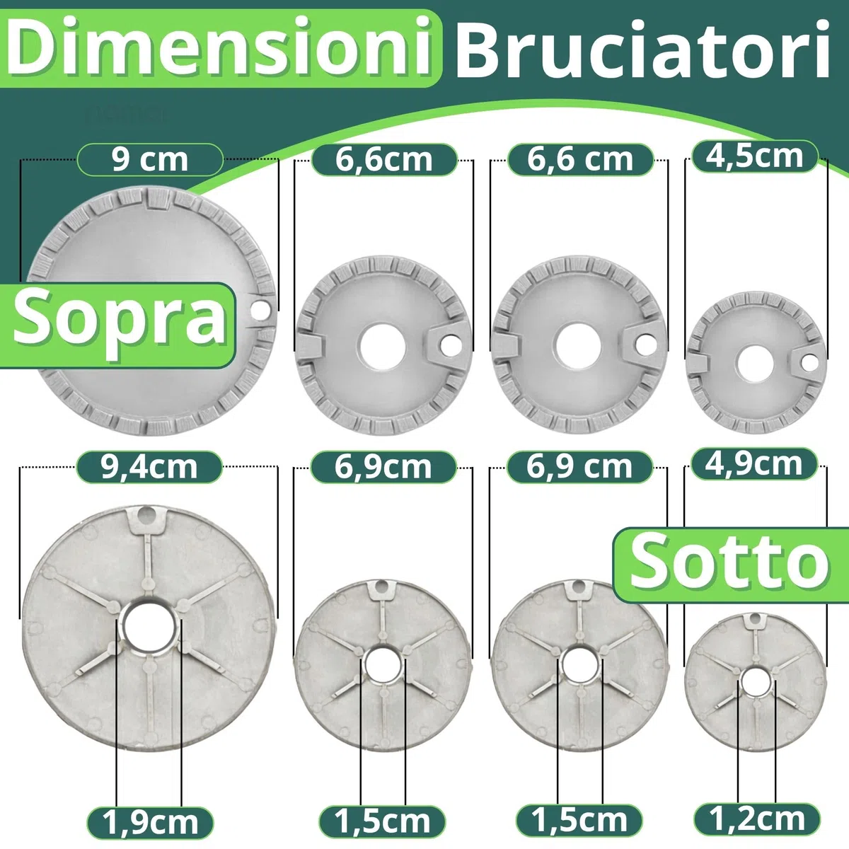 NAMAI - Set di 4 Piattelli Per Fornelli a Gas + 4 Bruciatori Fornelli a Gas, Compatibili con Ariston, Nardi, Whirpool, Ricambi Cucina a Gas, Facili da Installare (4 Piatt. + 4 Bruc.)