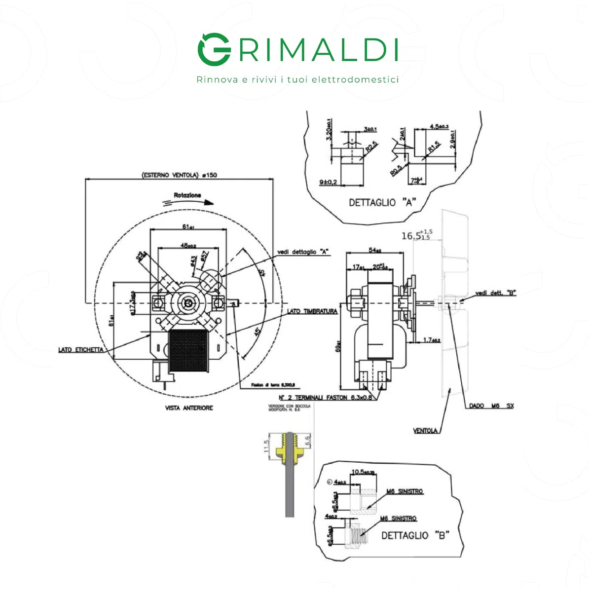 G GRIMALDI Motore Ventola Forno Ventilato Compatibile Smeg | Motorino Tangenziale per Forni Elettrici 20W | Ricambio Resistente e Silenzioso | Made in Italy