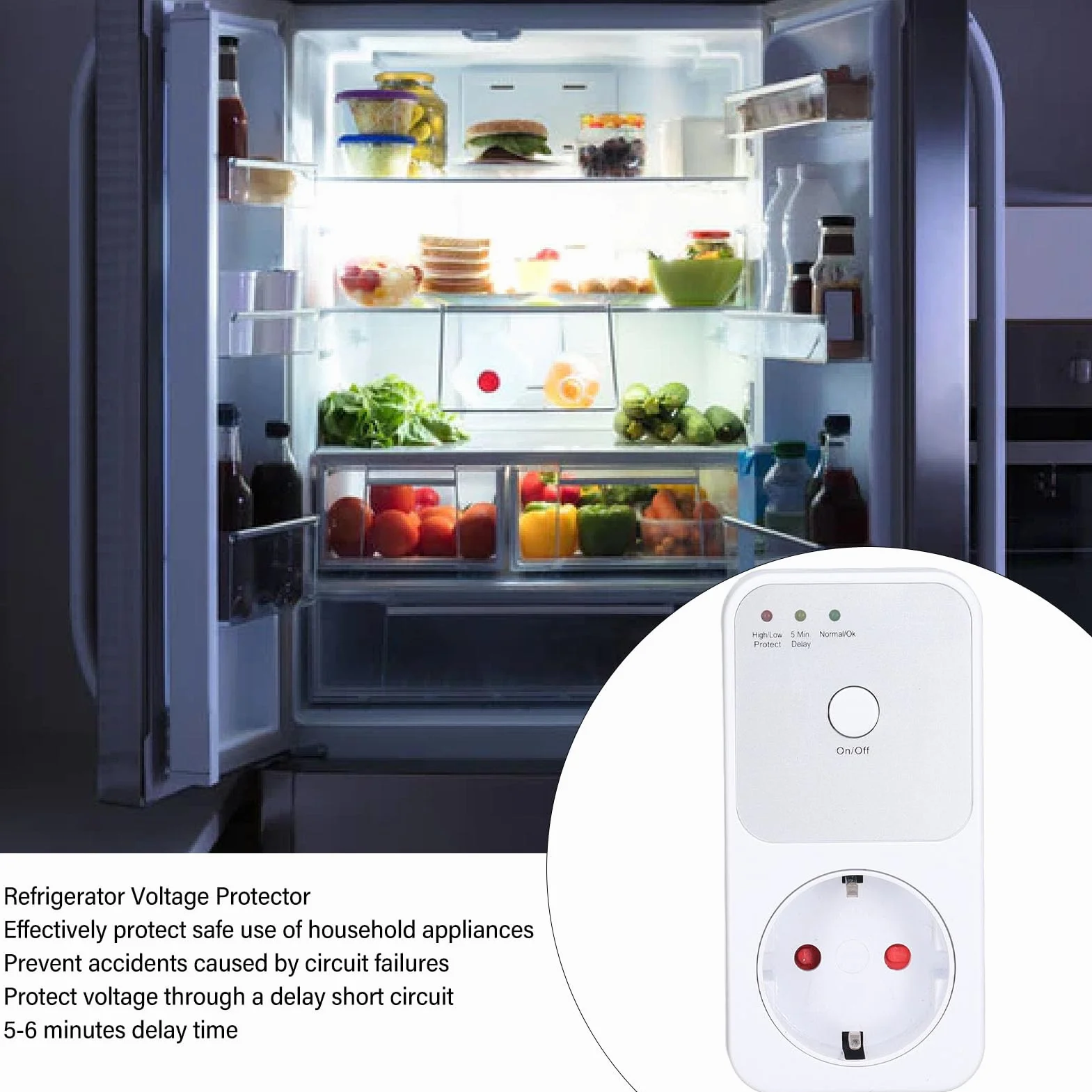 Presa di Corrente Euro Safe, Guasto di Circuito, Presa di Protezione Tensione per Elettrodomestici, Ritardo di 5-6 Minuti, Spina Ue 230 V, per Frigorifero, Forno