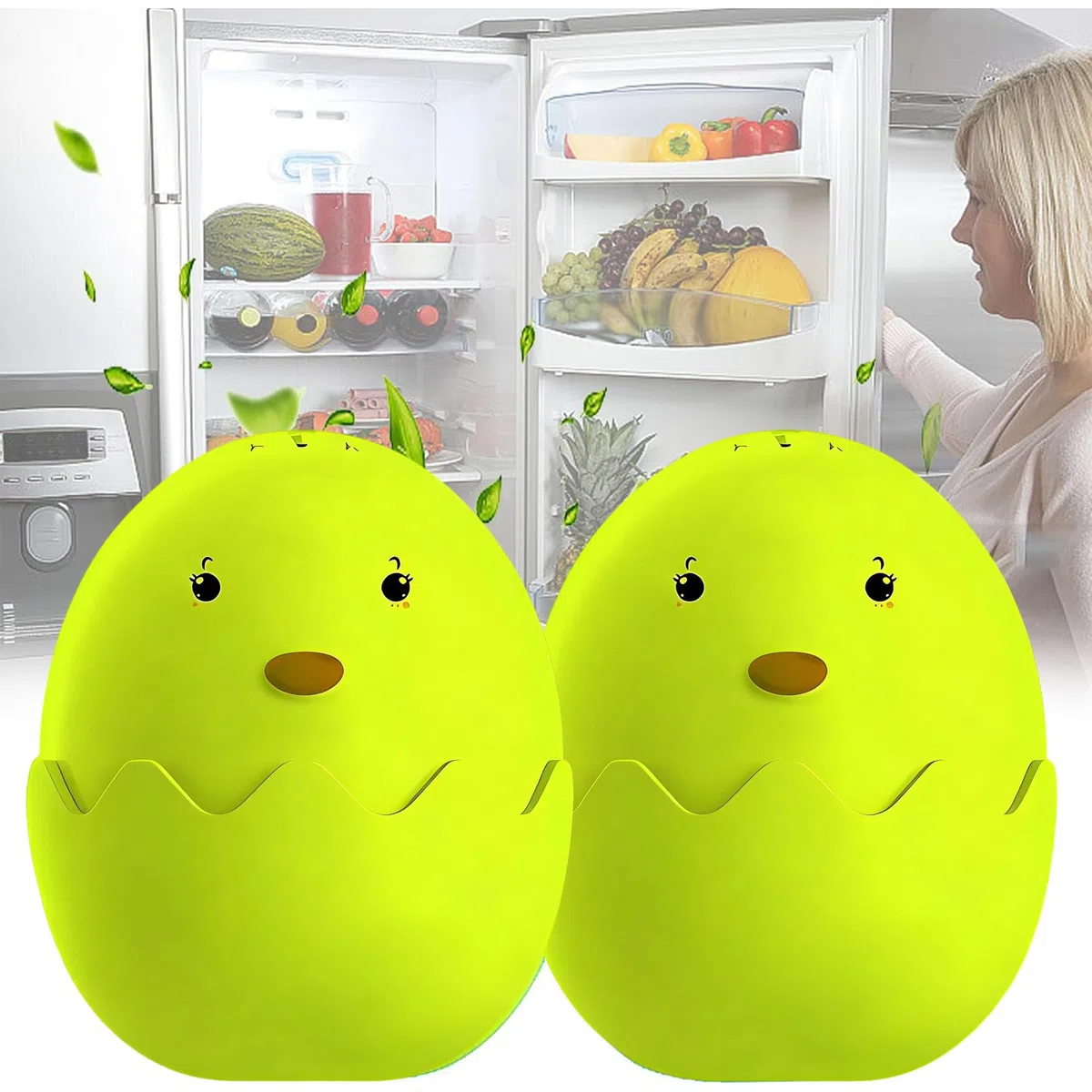 CXAFQ Confezione da 2 deodoranti per frigorifero, deodorante per frigorifero, elimina gli odori, a forma di pulcino, deodorante per frigo, impedisce di emettere cattivi odori (verde x 2)