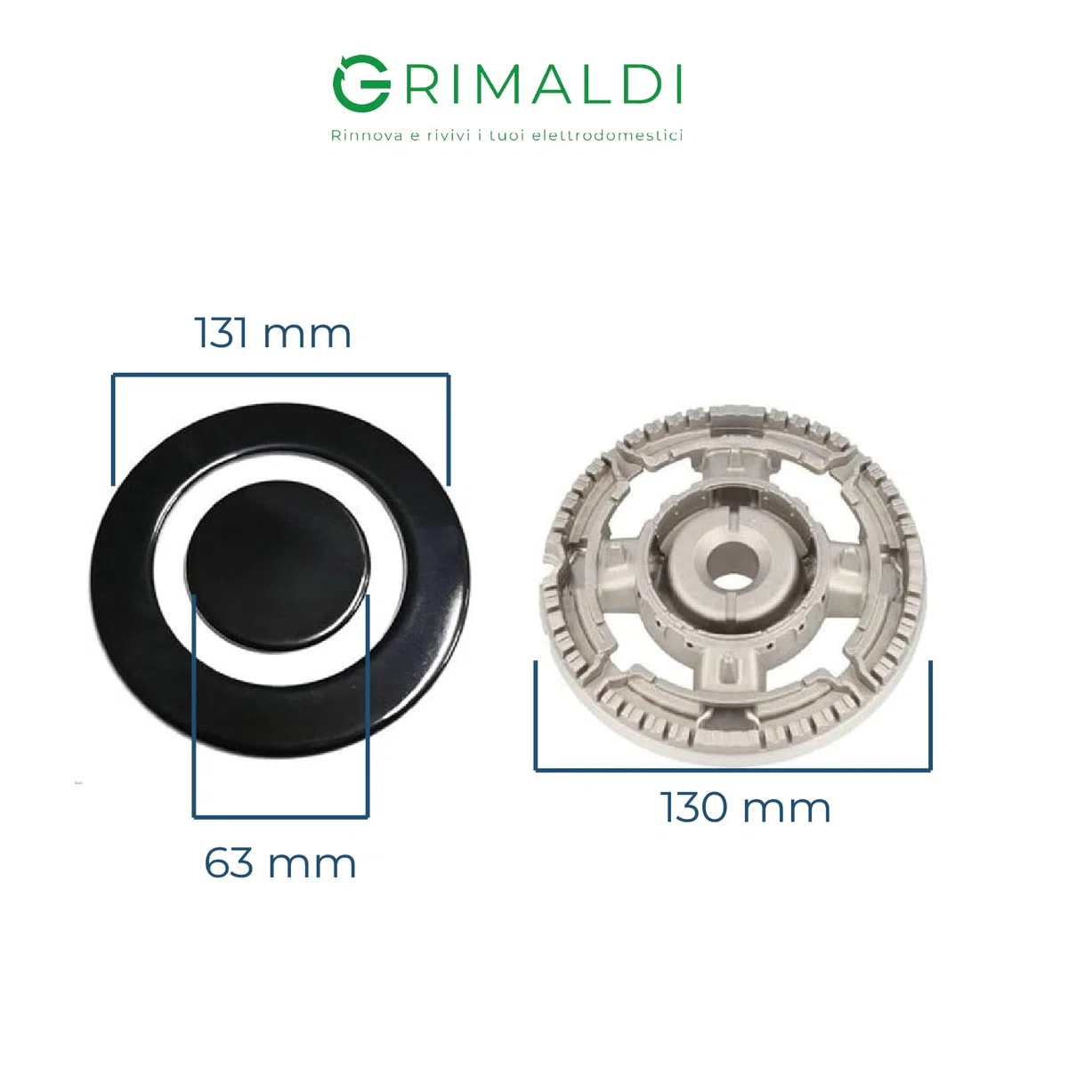 G GRIMALDI Bruciatore e Piattello Tripla Corona per Piano Cottura compatibile ARISTON LOFRA INDESIT FRANKE SMEG LA GERMANIA codice originale C00119171
