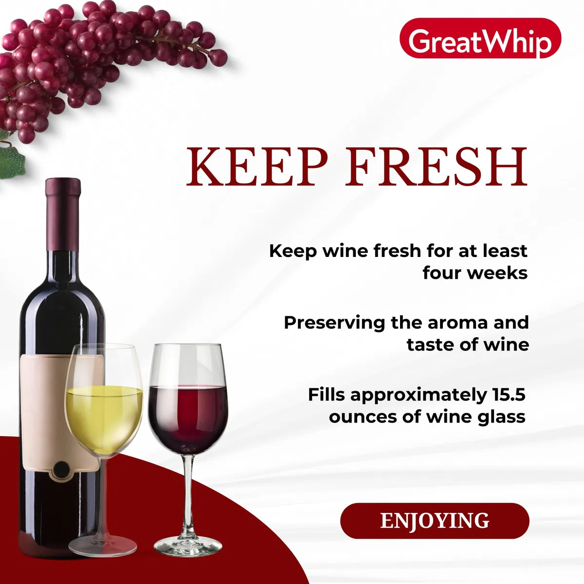 GreatWhip Argon - Capsule di gas compatibili con sistemi di conservazione del vino (10 confezioni), in plastica, colore argento, tappo cicindrico per la conservazione del vino