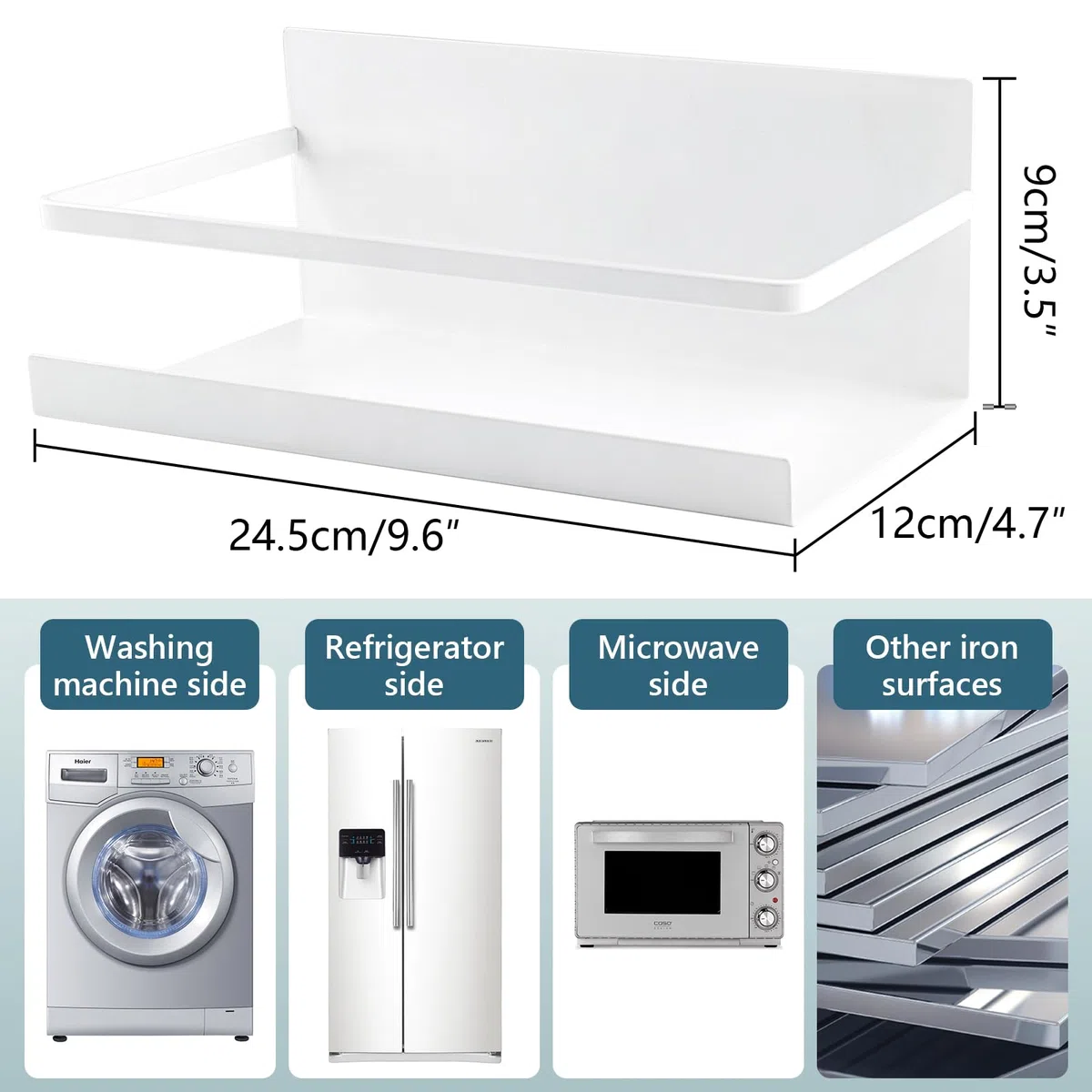 Mensola Magnetica Frigo, 2 Pezzi Portaspezie Magnetico per Frigorifero e Lavatrice, Organizzatore per Cucina, Risparmio Spazio (Bianco)