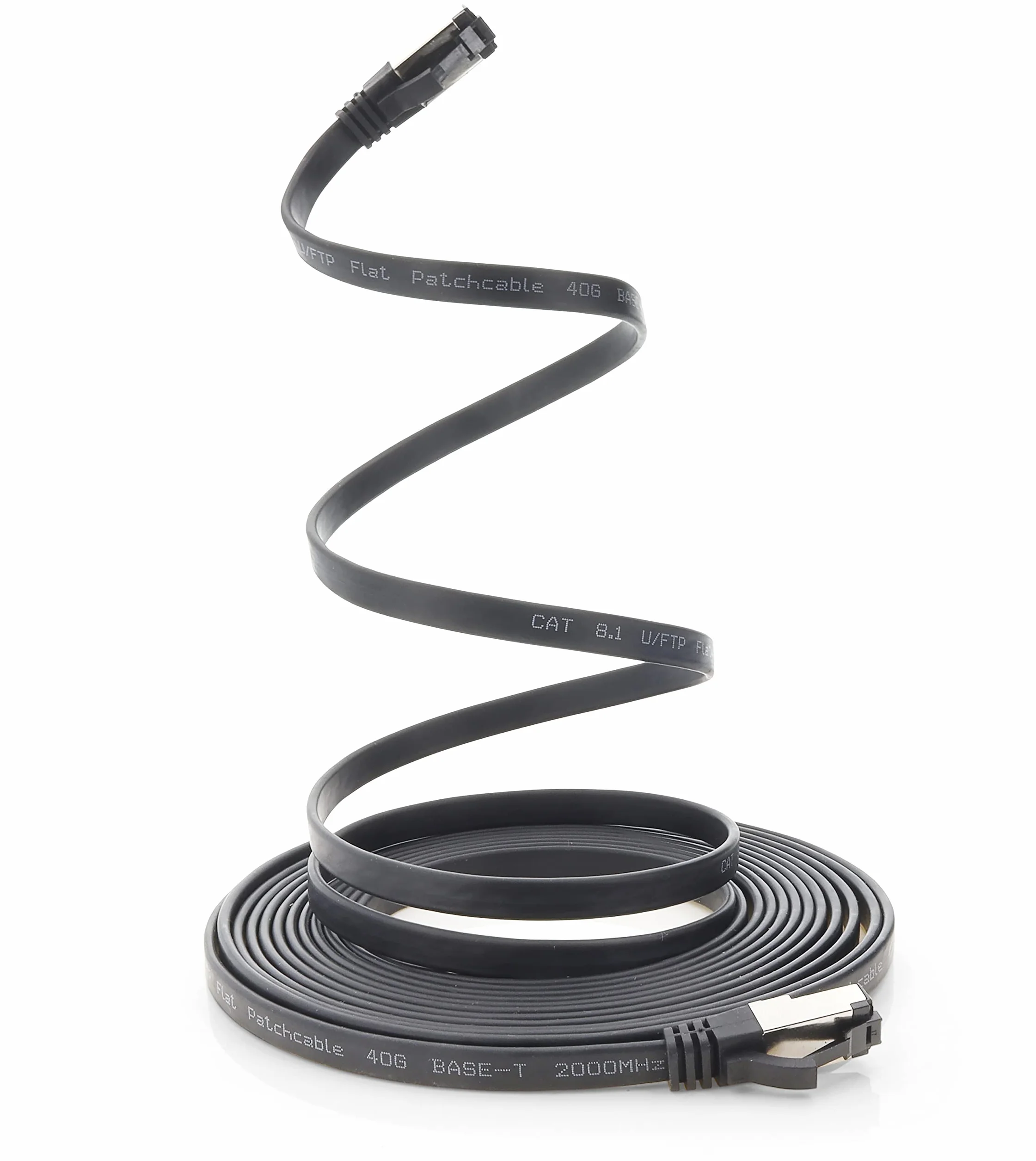 1aTTack.de Cavo patch Cat 8 piatto nero 40 Gigabit cavo di rete Ethernet LAN 40 Gbps 2000 MHz cavo patch Cat8 LSZH TPE PIMF Rj45 spina 5 pezzi – 0,5 m
