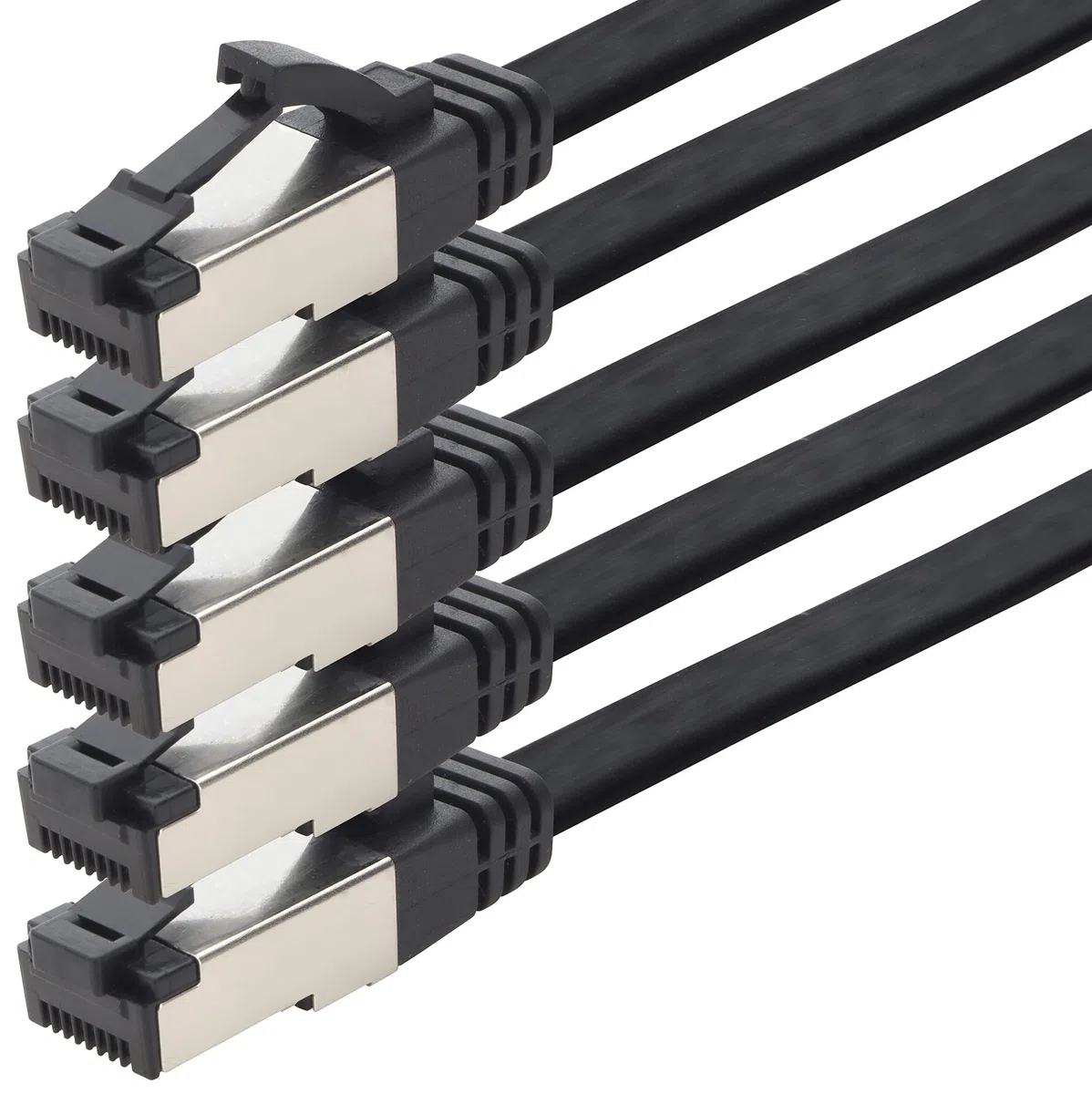 1aTTack.de Cavo patch Cat 8 piatto nero 40 Gigabit cavo di rete Ethernet LAN 40 Gbps 2000 MHz cavo patch Cat8 LSZH TPE PIMF Rj45 spina 5 pezzi – 0,5 m