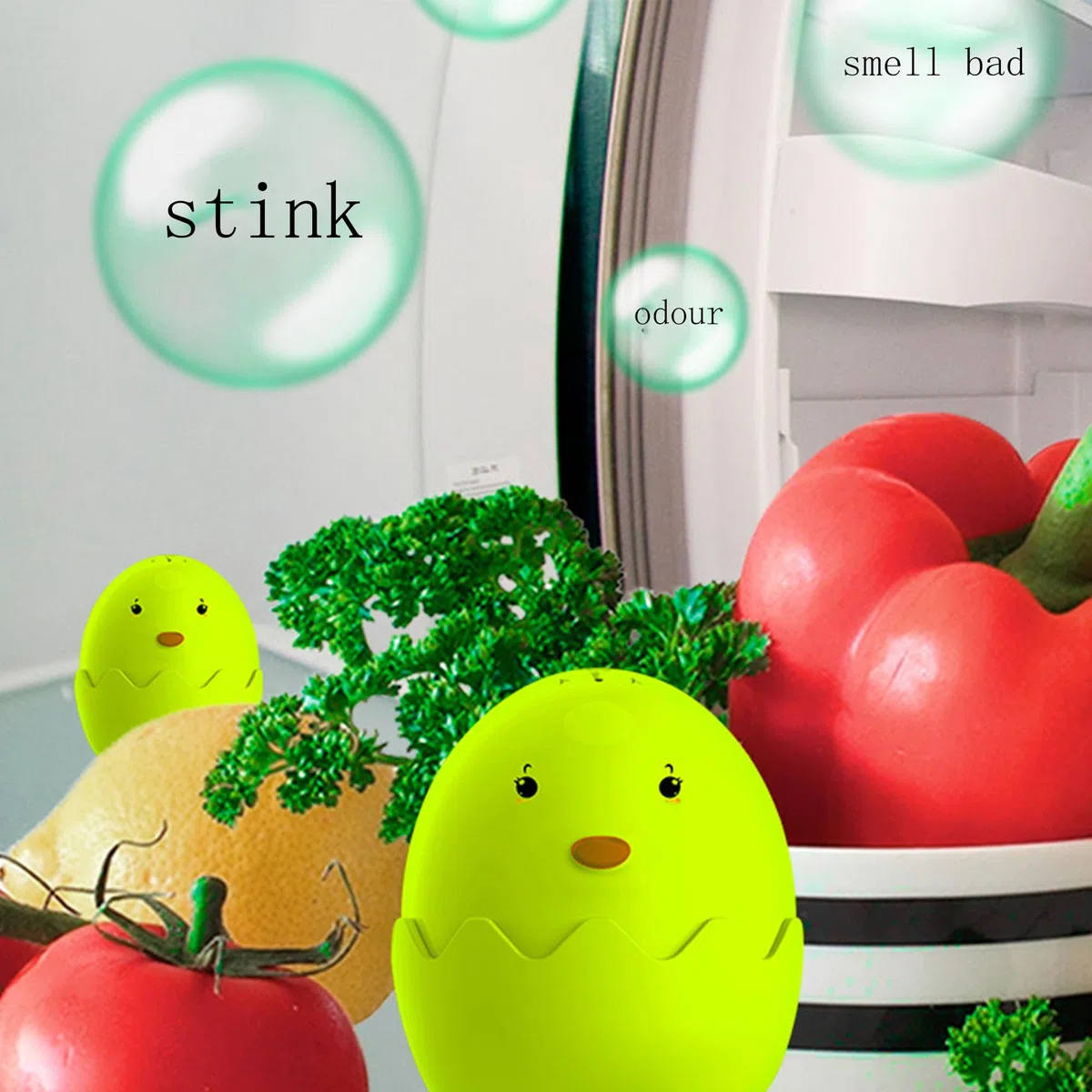 CXAFQ Confezione da 2 deodoranti per frigorifero, deodorante per frigorifero, elimina gli odori, a forma di pulcino, deodorante per frigo, impedisce di emettere cattivi odori (verde x 2)
