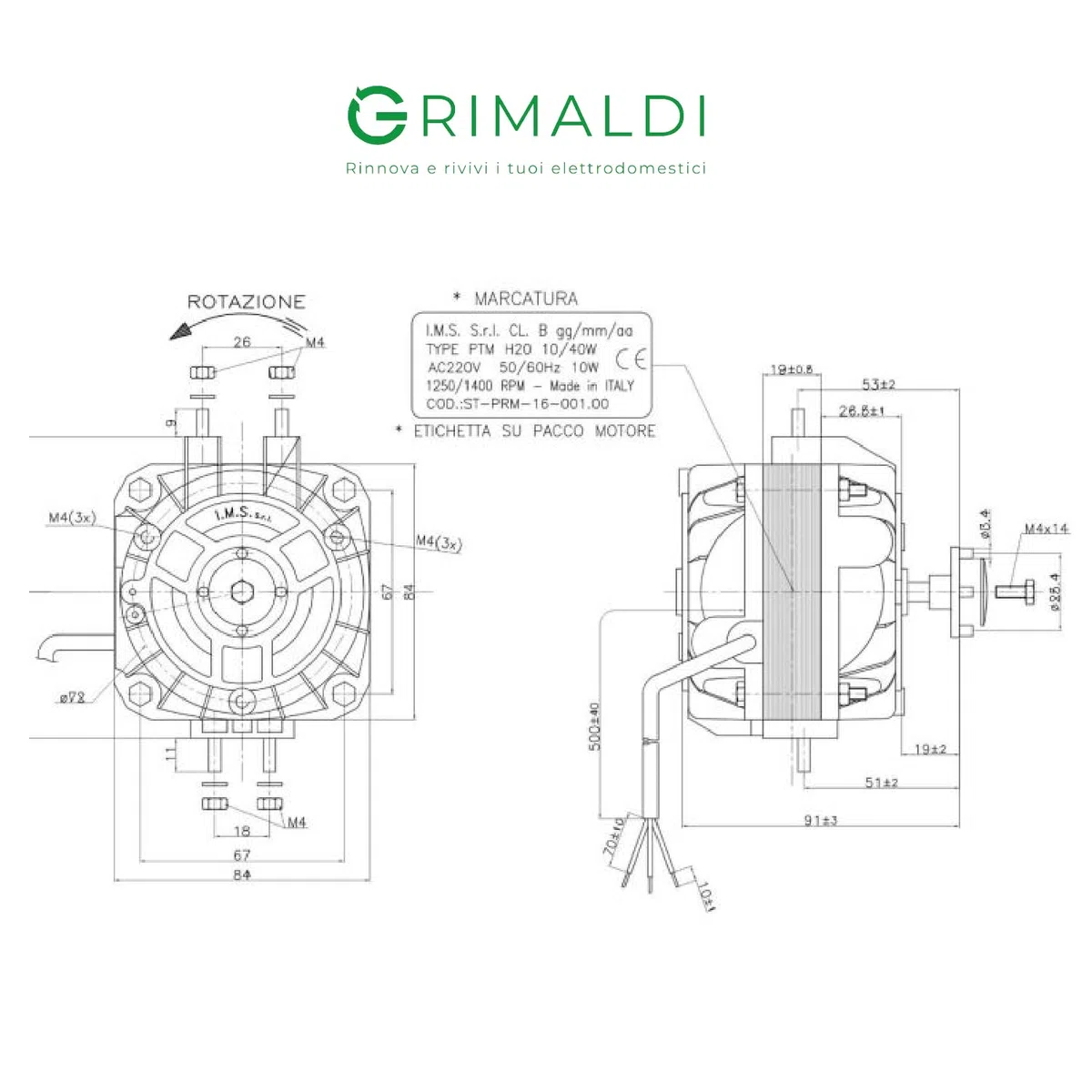 G GRIMALDI Motore Ventola Multifit SKL 10W Frigorifero Congelatore frigo Refrigeratore Condensatore