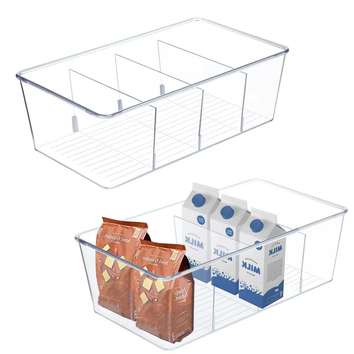 Set di 2 Organizer Frigorifero Cucina Organiser Frigo Contenitori Trasparenti Organizer con 4 scomparti,senza BPA,adatto per conservare bustine di tè,snack e spezie(Trasparente)
