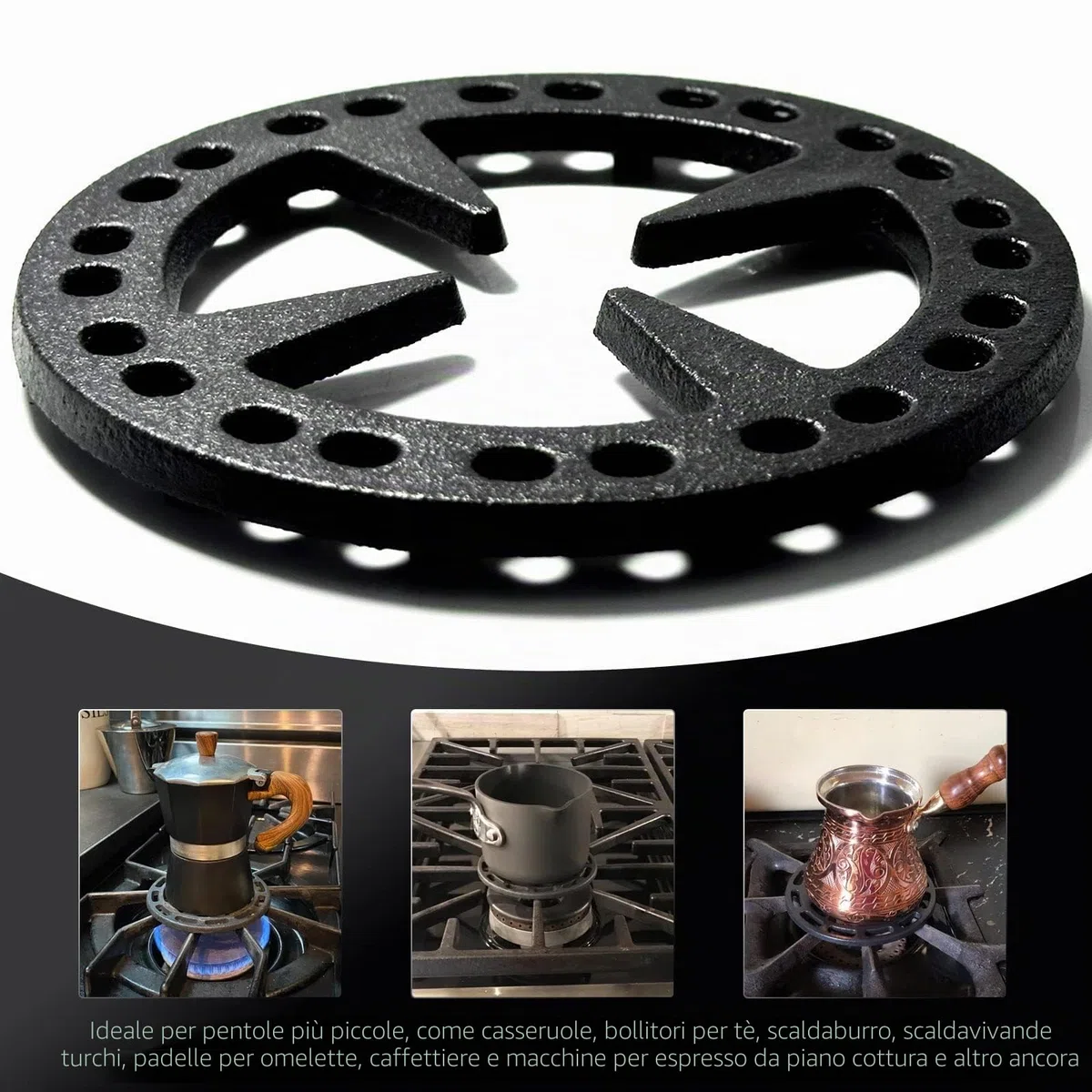 METER STAR Riduttore ad anello a gas in ghisa da 12,7 cm, supporto piatto per caffettiera turca, caffettiera, moka su fornelli a gas