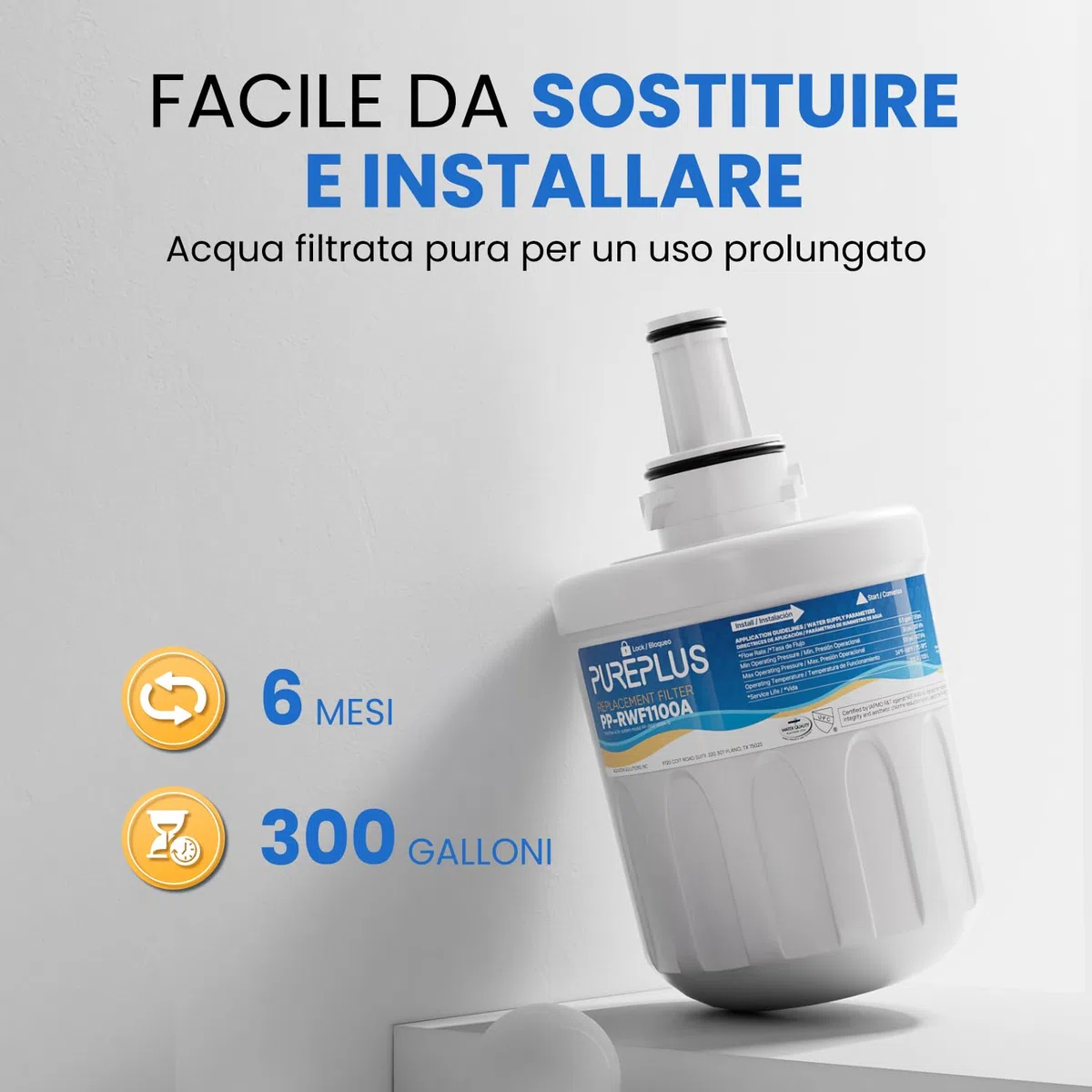 PUREPLUS Filtri acqua per frigorifero Compatibile Con Samsung DA29-00003F, DA29-00003G, Aqua Pure Plus Hafin, DA29-00003B, DA29-00003A, DA97-06317A, RFC1100A, 2 pezzi RWF1100A (fattura disponibile)