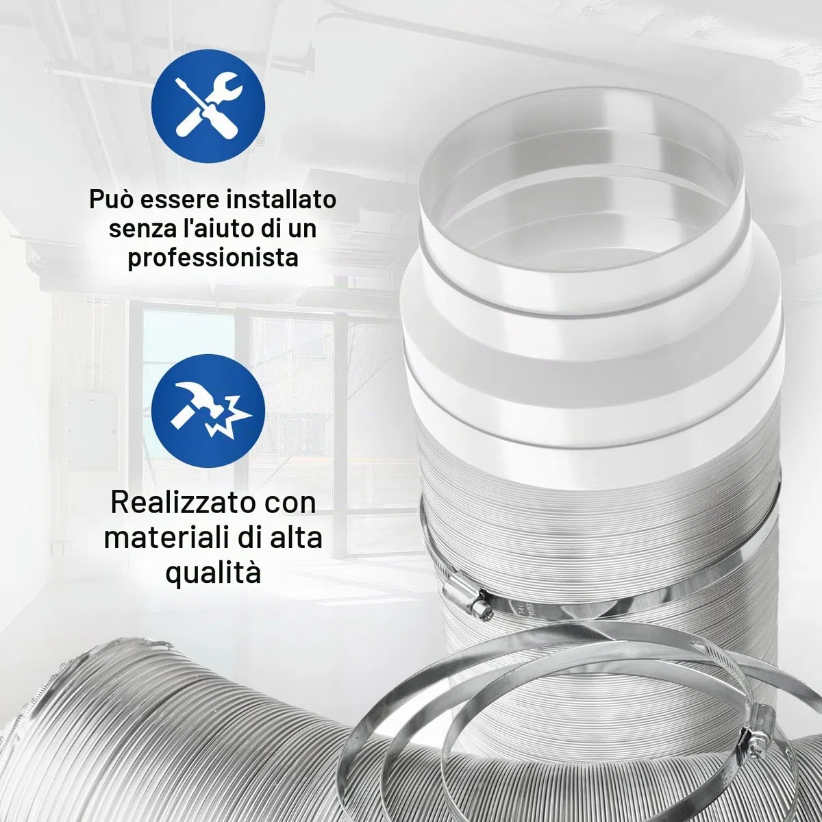VIOKS Adattatore Tubo di Scarico 150 mm - 125 mm, Riduttore per Cappa Aspirante, Connettore per Tubo di Ventilazione in PVC