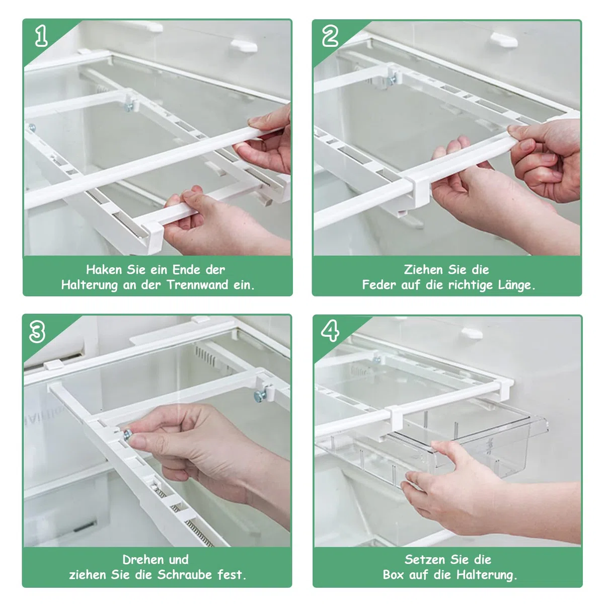 Organizzatore per Frigorifero, 30,5 x 20 x 9,5 cm, Organizzatore a Cassetto Retrattile per Frigorifero, Organizer per Cassetti Frigo Trasparente Rimovibile Contenitori, per Verdure, Frutta, Uova
