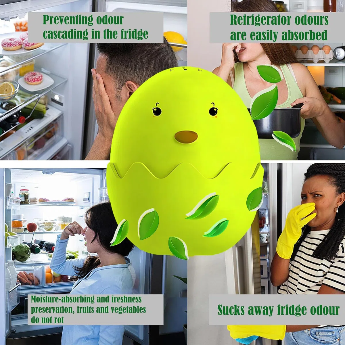 CXAFQ Confezione da 2 deodoranti per frigorifero, deodorante per frigorifero, elimina gli odori, a forma di pulcino, deodorante per frigo, impedisce di emettere cattivi odori (verde x 2)