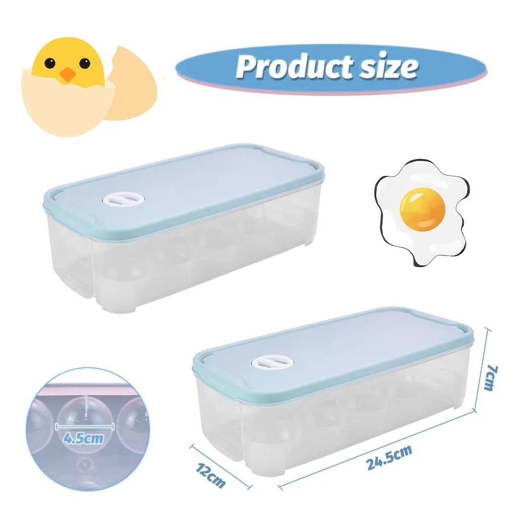 Set di 2 Portauova Plastica a 10 Scomparti Contenitore Plastica Uova per Frigorifero Scatole Porta Uova con Coperchio, con Numeri di Promemoria della Data, 24.5 * 12 * 7cm, Azzurro