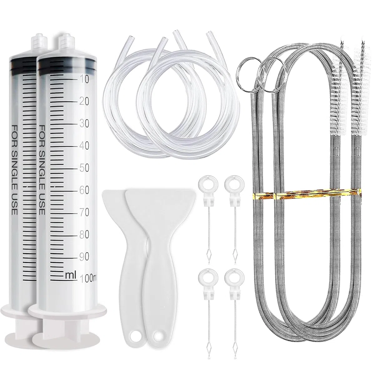 12 Pezzi Set Pulizia Frigorifero, Strumenti per Pulizia Frigorifero Con Spazzolas Frigorifer, Siringa, Tubo Pulizia Frigorifero, Spatola Antighiaccio, 4 Inserti per Foro di Scarico