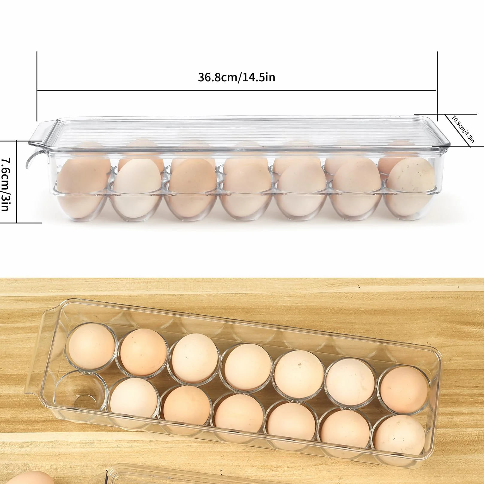 Portauova per Frigorifero, Scatola Portauova, Contenitore per Uova con Coperchio e Maniglia, Scatola Trasparente in Plastica per Massimo di 14 Uova, Ideale per Frigorifero, Cucina, Freezer