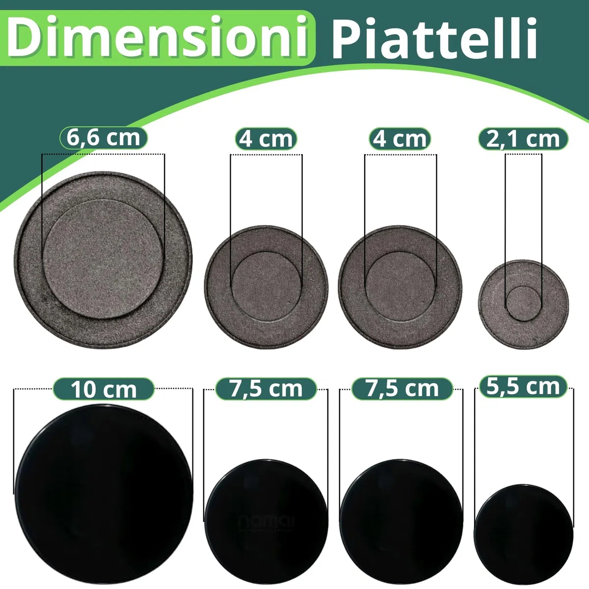 NAMAI - Set di 4 Piattelli Per Fornelli a Gas + 4 Bruciatori Fornelli a Gas, Compatibili con Ariston, Nardi, Whirpool, Ricambi Cucina a Gas, Facili da Installare (4 Piatt. + 4 Bruc.)