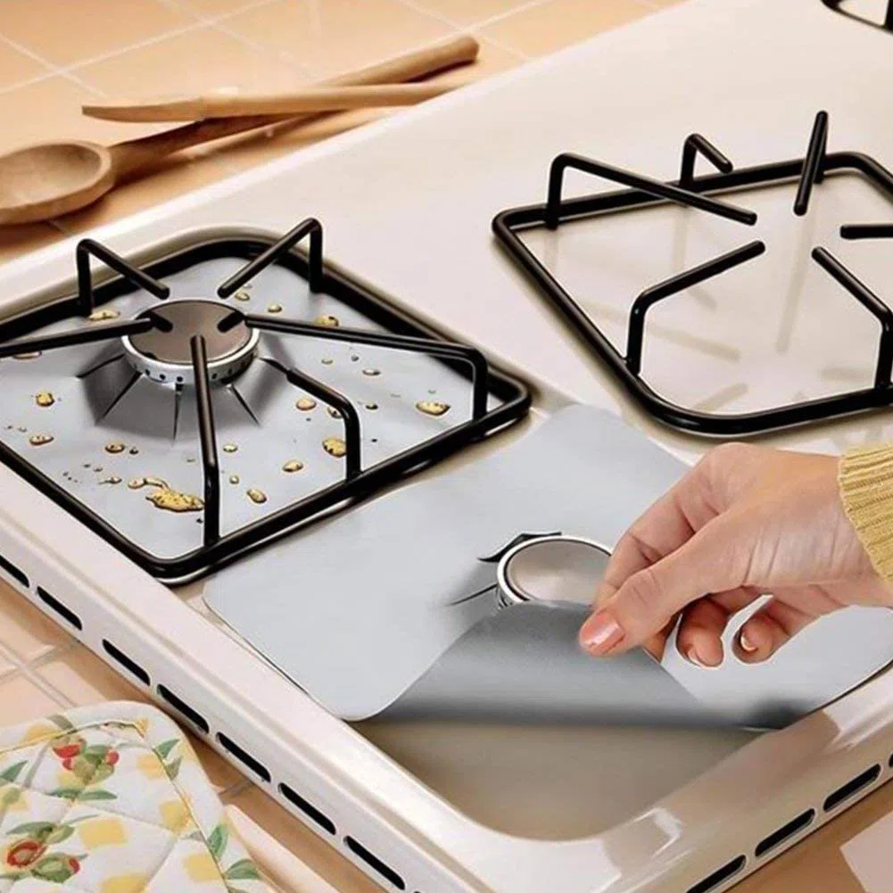 10 PCS Proteggi Fornelli Cucina, Protezioni per Fornelli a Gas, Coperchio Piano Cottura, Doppio Spessore,Rivestimento Antiaderente, Copri Piano Cottura,Rivestimento Cucina (Argento)