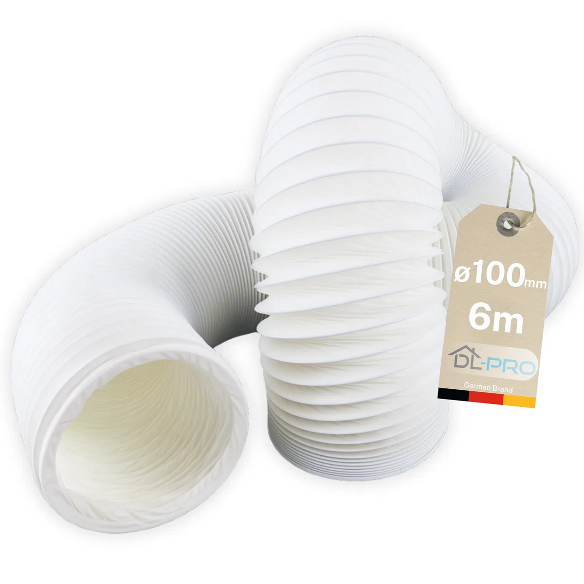 DL-pro 6 m Tubo scarico Ø100 mm – Tubo flessibile PVC bianco per climatizzatore, asciugatrice, cappa – NON adatto Ø102 mm