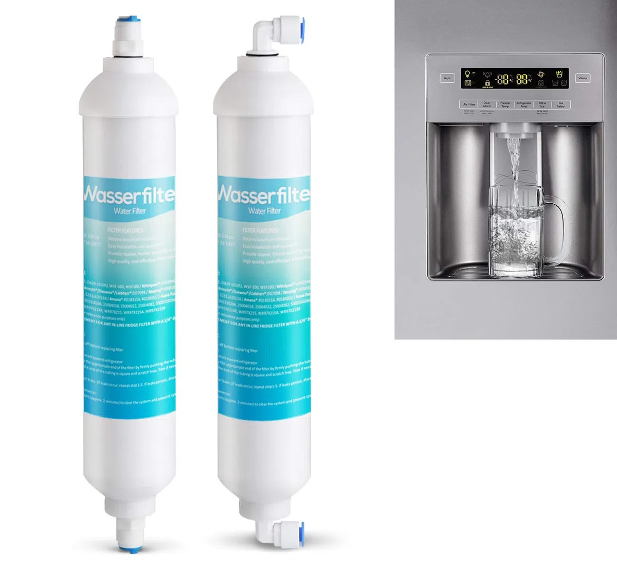 Filtro Acqua per Frigorifero, 2 pezzo Filtro dell'acqua per frigorifero Esterni Samsung LG AEG,Filtri Acqua Aqua Pure Plus Ricambi Esterni per Frigorifero