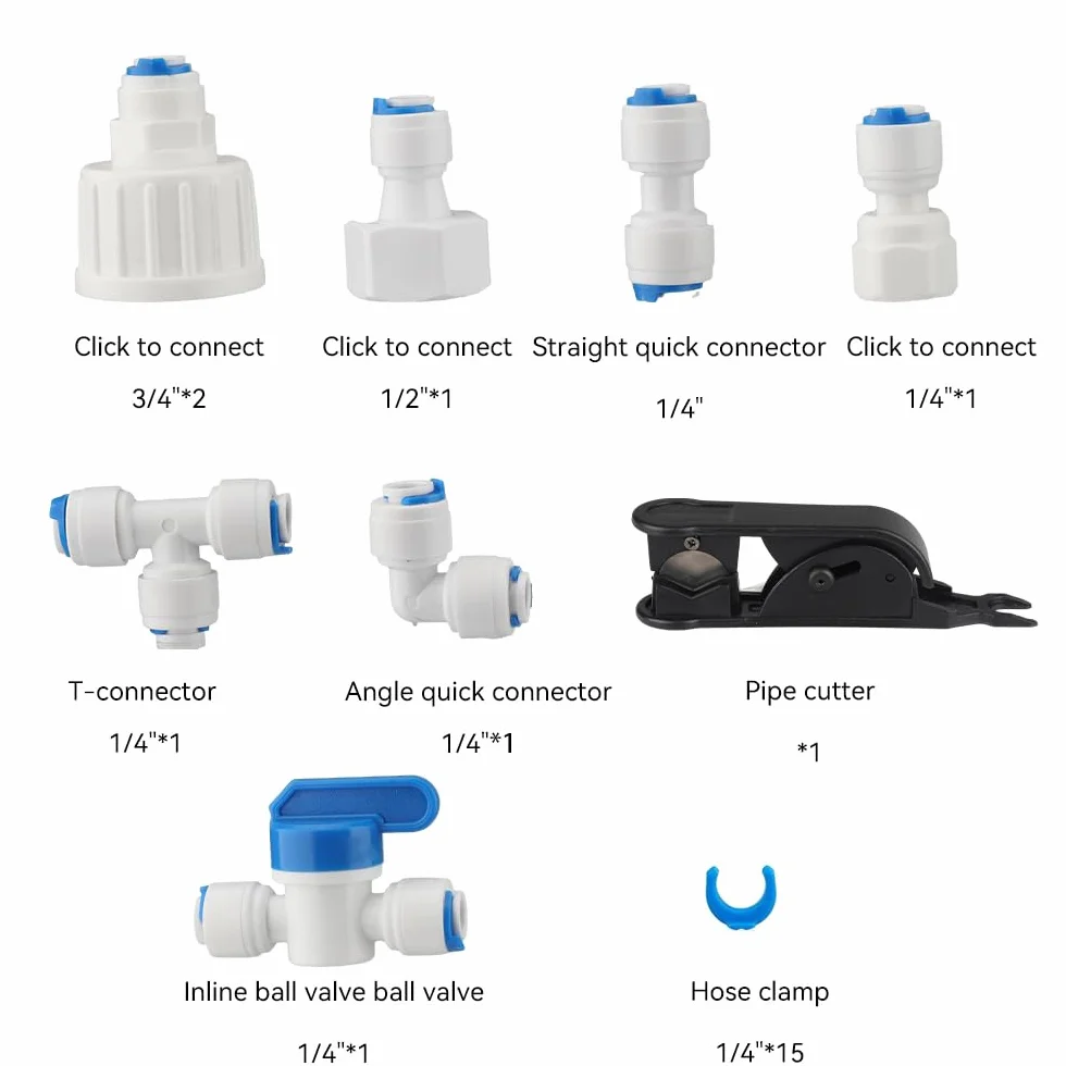 Kit di connessione acqua per frigorifero da 15m,tubo flessibile del collettore frigorifero,adatto per purificatori d'acqua, fontane, ecc, dotato di accessori per sistemi a osmosi inversa Bianco