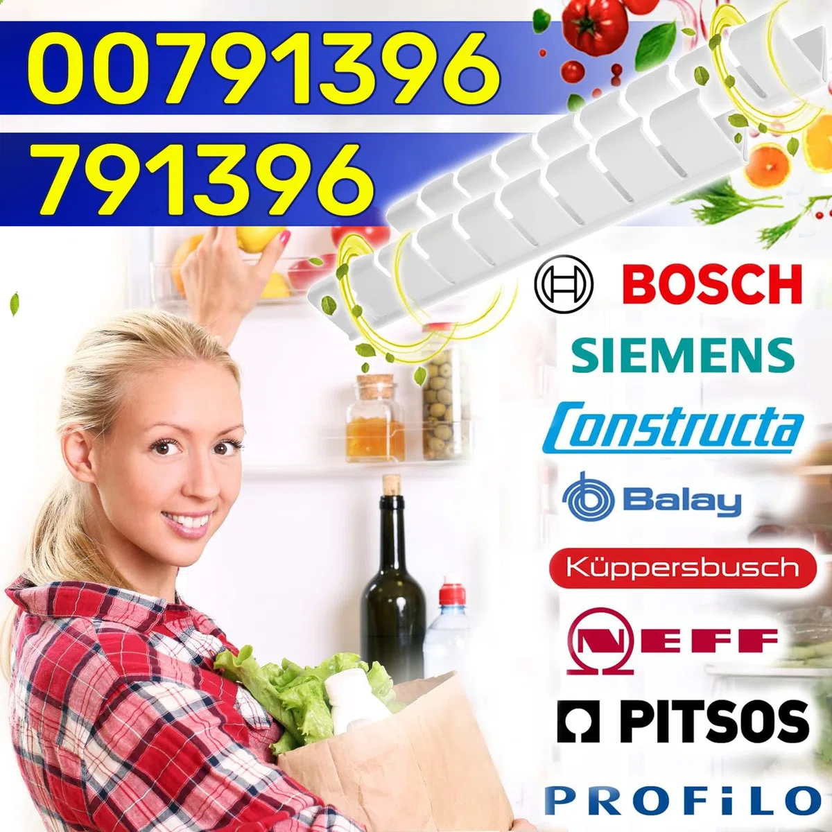 2 Pezzi Ferma Bottiglie per Portabottiglie Frigo 310x35x40 mm con Codice Originale 00791396 791396 00655264 00654512 per Bosch per Siemens - MONTERAL