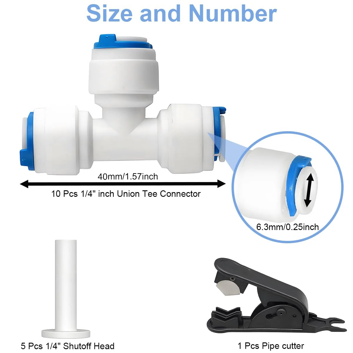 10 raccordi a T da 1/4" a 3 vie a innesto rapido da 1/4" (6,35 mm), raccordo rapido per tubo dell'acqua, per sistema di osmosi inversa dell'acqua