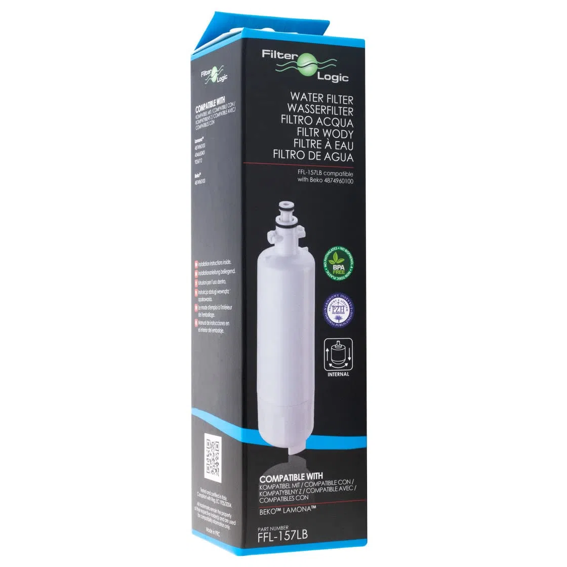 FilterLogic FFL-157LB | Filtro acqua sostituisce cartuccia 4874960100 compatibile con Beko, Smeg, Grundig, Kuppersbusch frigorifero frigo americano 4 porte