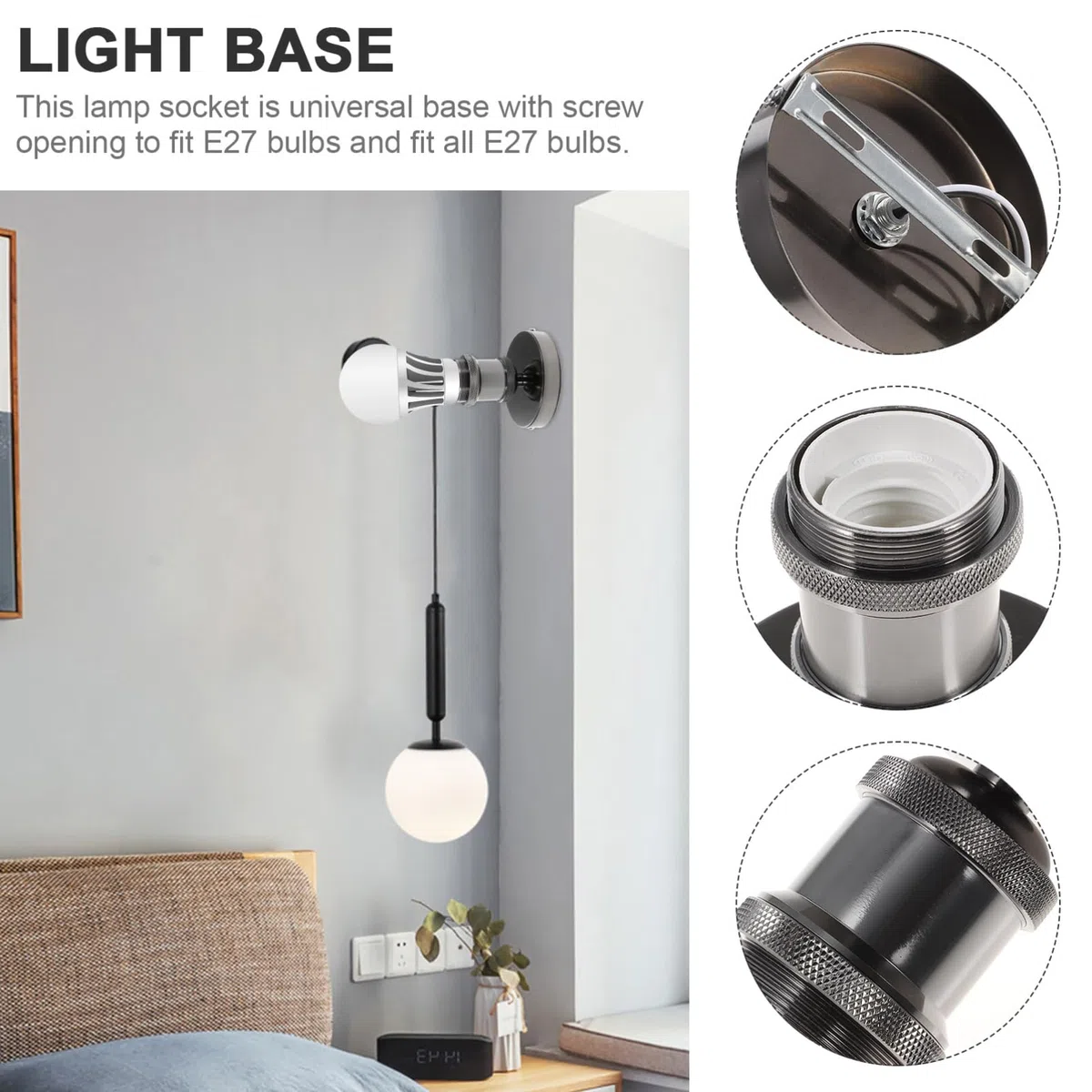 Portalampada Vintage E27 in Acciaio Inox, Base per Lampada da Soffitto Apertura a Vite, Presa di Luce Esterna per Illuminazione Casa e Cucina, Design Retrò in Metallo Robusto
