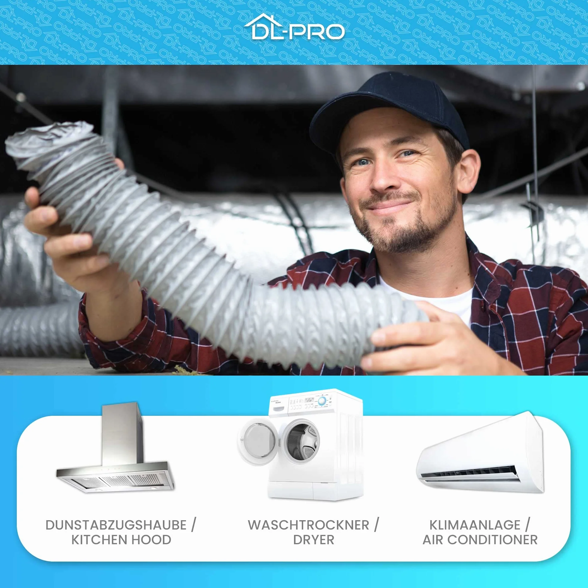 DL-pro 6 m Tubo scarico Ø100 mm – Tubo flessibile PVC bianco per climatizzatore, asciugatrice, cappa – NON adatto Ø102 mm