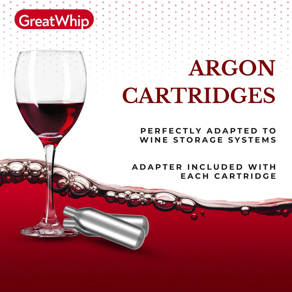 GreatWhip Argon - Capsule di gas compatibili con sistemi di conservazione del vino (10 confezioni), in plastica, colore argento, tappo cicindrico per la conservazione del vino