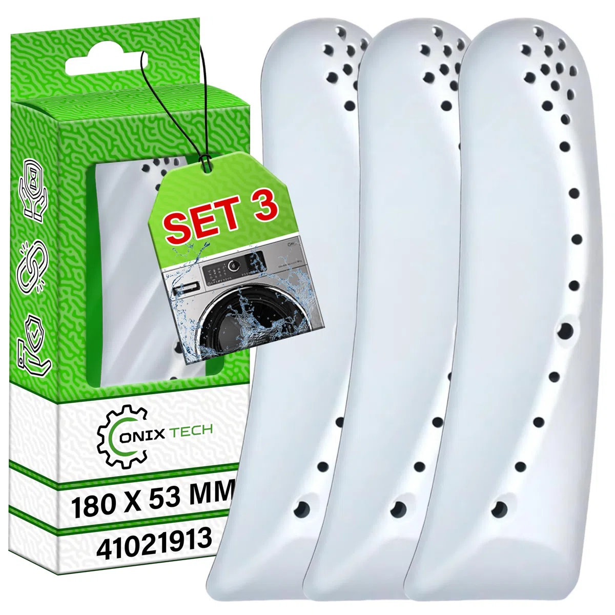 3 Pezzi Trascinatore per Tamburo Lavatrice 180x53 mm con Codice Originale 41021913 per Candy per Hoover - Garanzia di 5 Anni - ONIX TECH