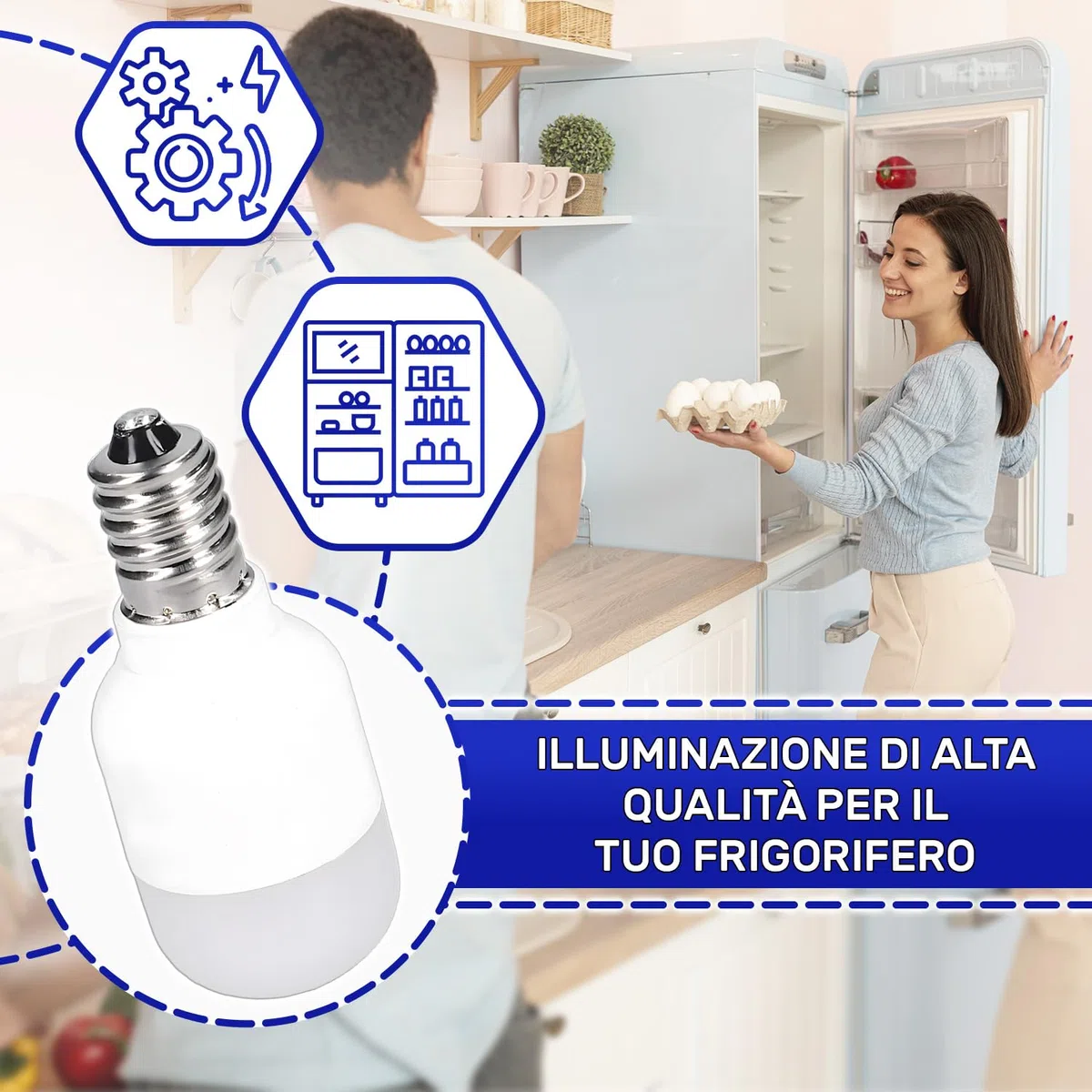MONTERAL Lampada LED E14 per Frigorifero con Congelatore 2W 220-240V 50/60Hz 200Lm 7000K 19,5mA