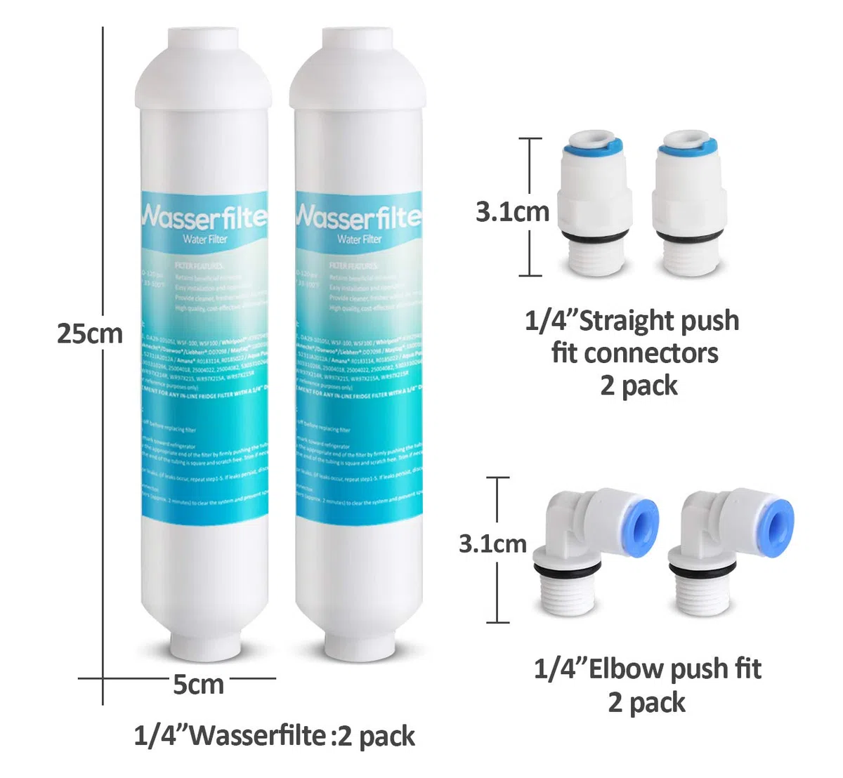 Filtro Acqua per Frigorifero, 2 pezzo Filtro dell'acqua per frigorifero Esterni Samsung LG AEG,Filtri Acqua Aqua Pure Plus Ricambi Esterni per Frigorifero