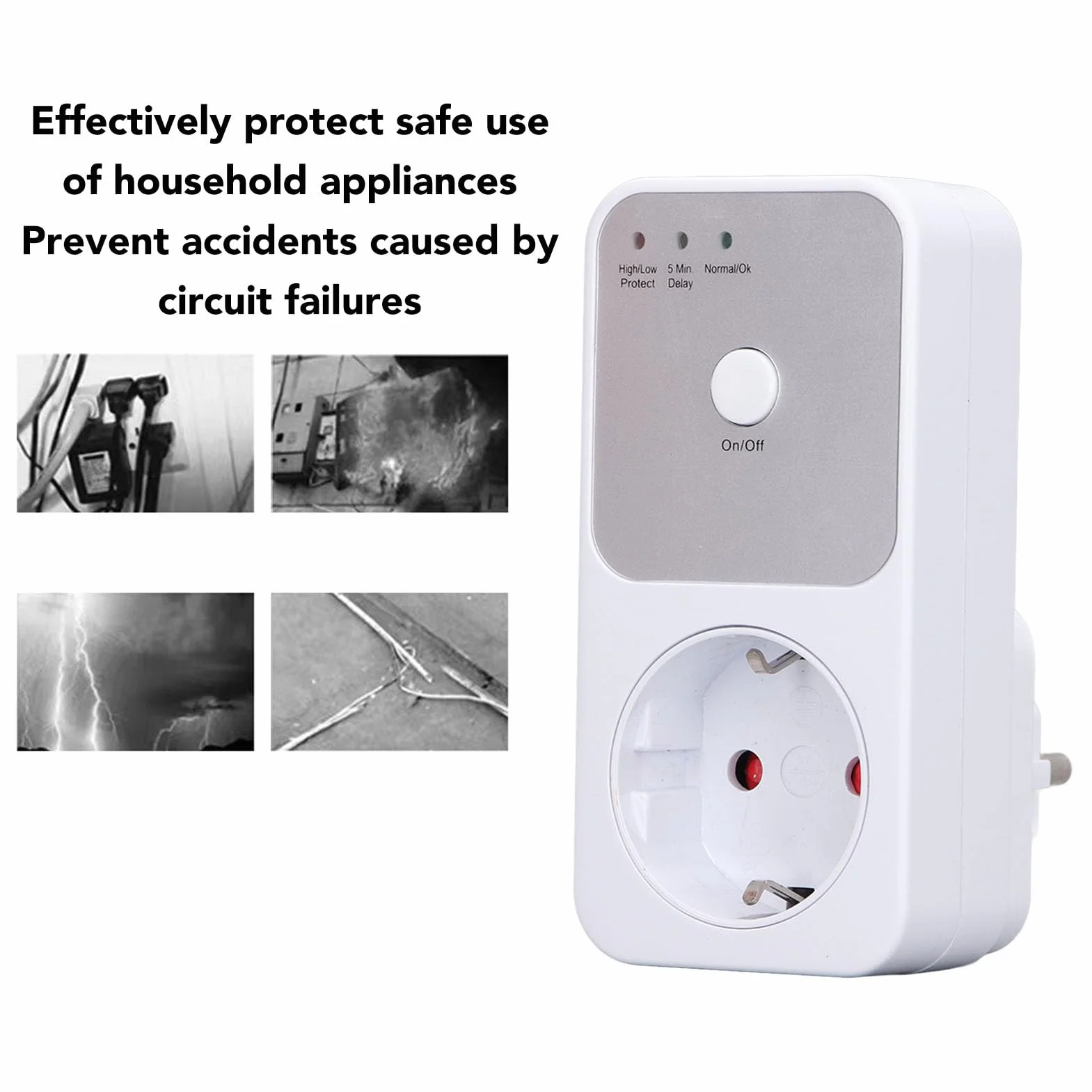 Presa di Corrente Euro Safe, Guasto di Circuito, Presa di Protezione Tensione per Elettrodomestici, Ritardo di 5-6 Minuti, Spina Ue 230 V, per Frigorifero, Forno
