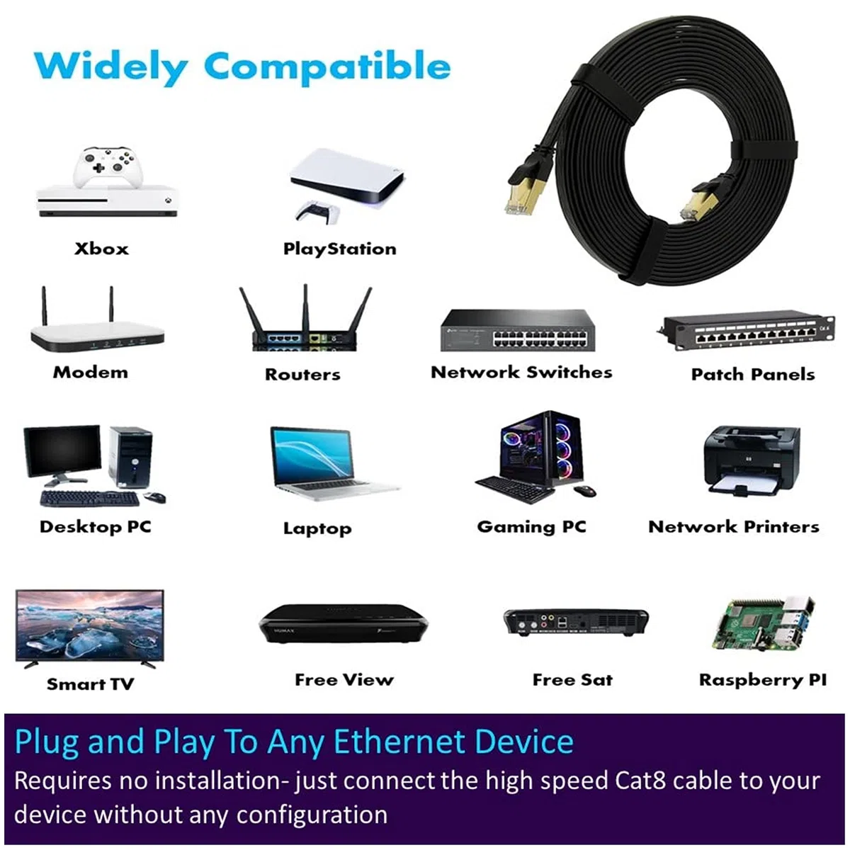 Ultra Flessibile Cavo Ethernet CAT 8 3.5M RJ45 Piatto CAT8 Cavi 3.5 M Compatibile con PC Laptop Smart TV Router Modem Switch Hub PS4/PS5/IPTV Box 3.5 Metri