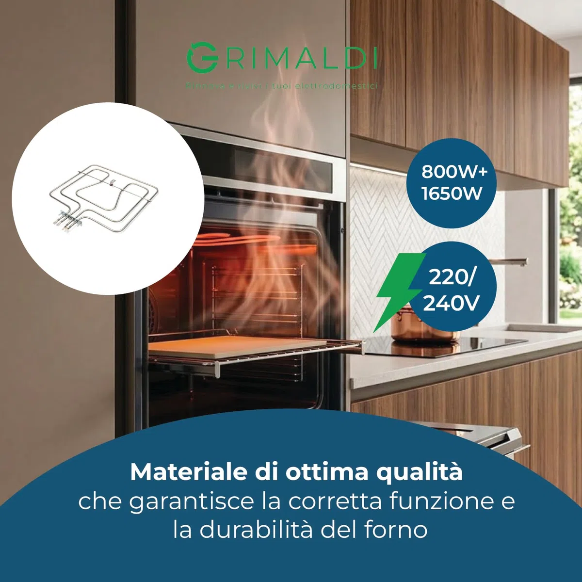 G GRIMALDI Resistenza Forno Superiore 800W + 1650W 220/240V 342x335 mm Traversino 364 mm Compatibile con Electrolux Rex AEG Zanussi 31516142 3970129015 3570759021 3570545016