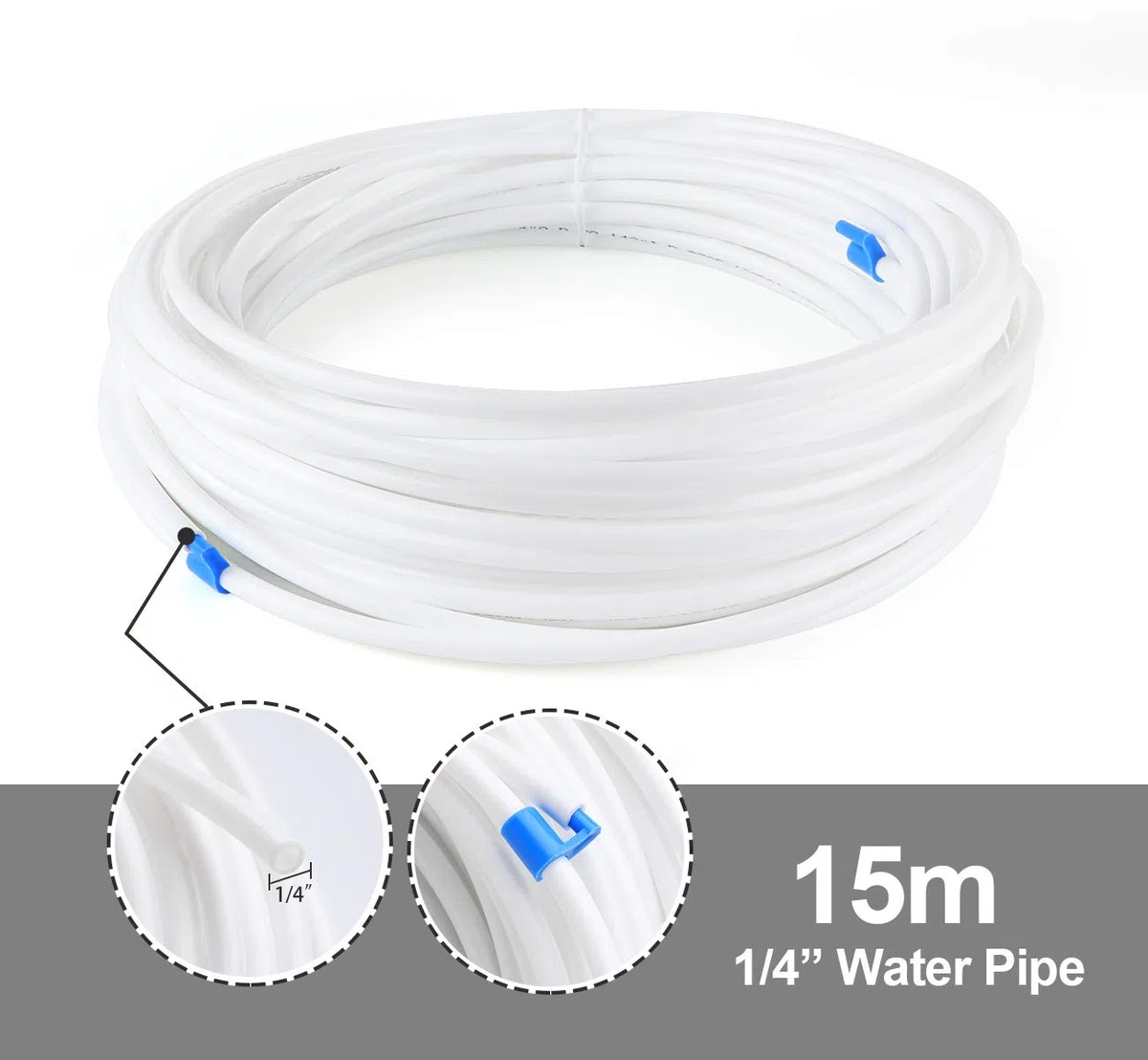 ilauke Tubo dell'Acqua da 15 M, Kit Connettore per Frigorifero Doppio in Stile Europeo, Tubo di Ingresso Dell'acqua da 6,35mm (1/4"), Bianco