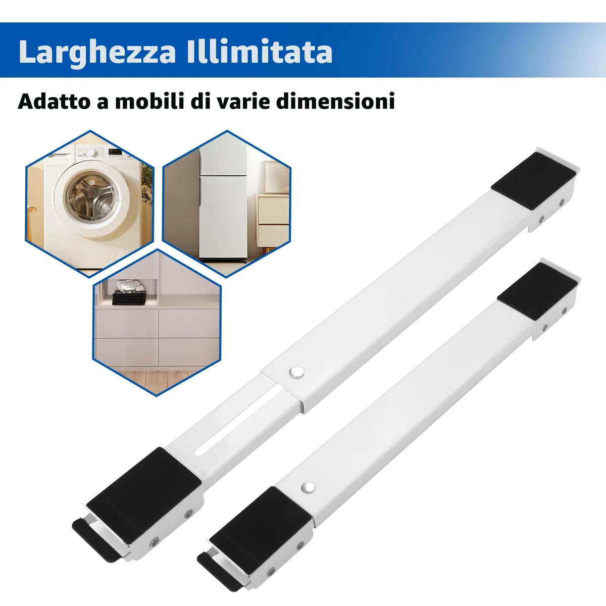 2 PCS Carrello Lavatrice,regolabile Sposta Mobili Con Ruote,Durevole,Con gomma antiscivolo Ruote Lavatrice,Adatto per lavatrici,frigoriferi,divani e armadi.Può sopportare 300 kg (Bianco)