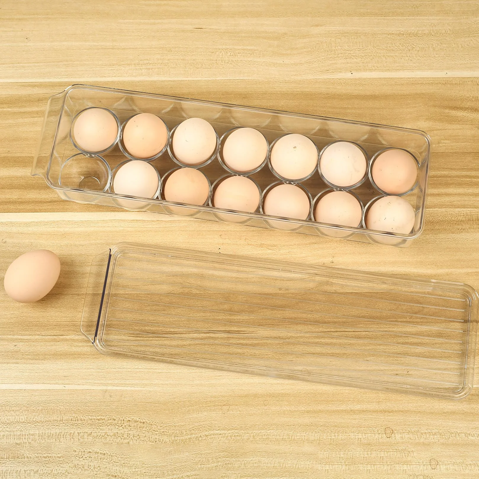 Portauova per Frigorifero, Scatola Portauova, Contenitore per Uova con Coperchio e Maniglia, Scatola Trasparente in Plastica per Massimo di 14 Uova, Ideale per Frigorifero, Cucina, Freezer